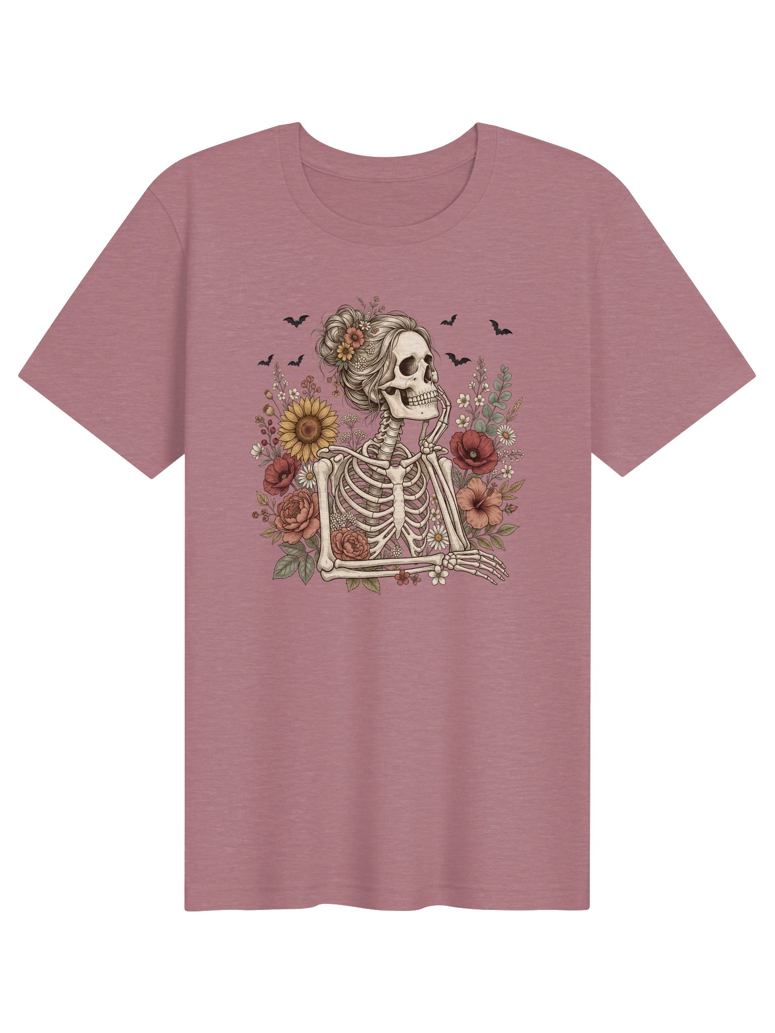 Floral Skeleton T-Shirt | Gothic Wildflower Halloween Tee product image (2)