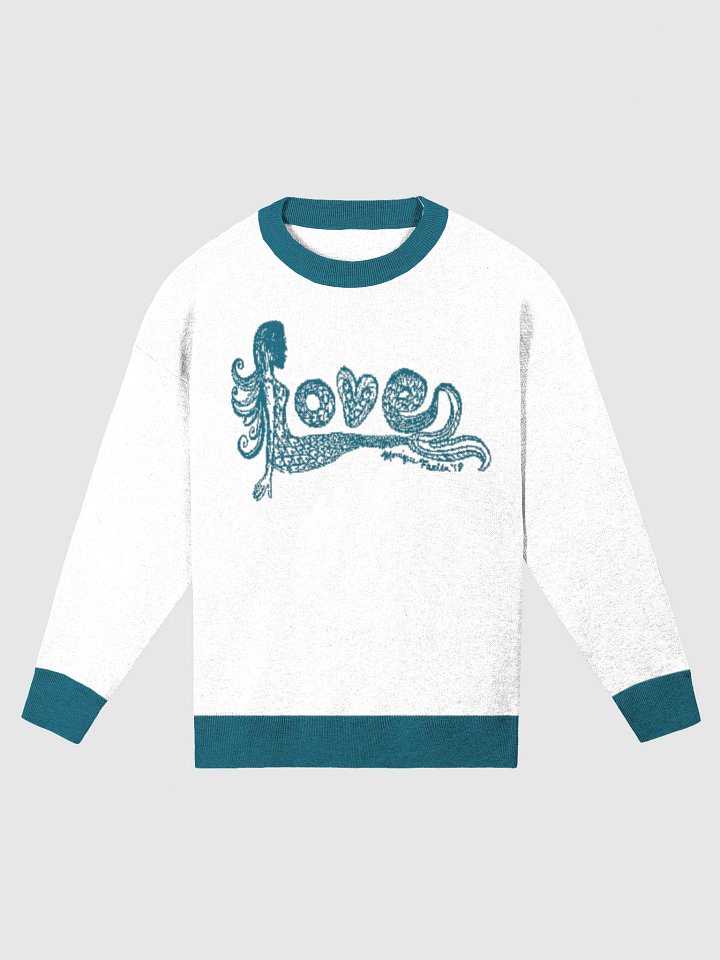 Mermaid Love | Cyan on White | Knit Sweater | Coastal Cozy | Unisex Relaxed Fit Crewneck product image (1)