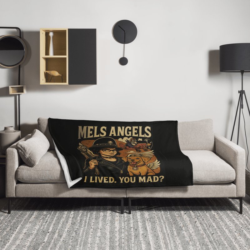 Mel’s Angels “I Lived. You Mad?” Throw Blanket product image (1)