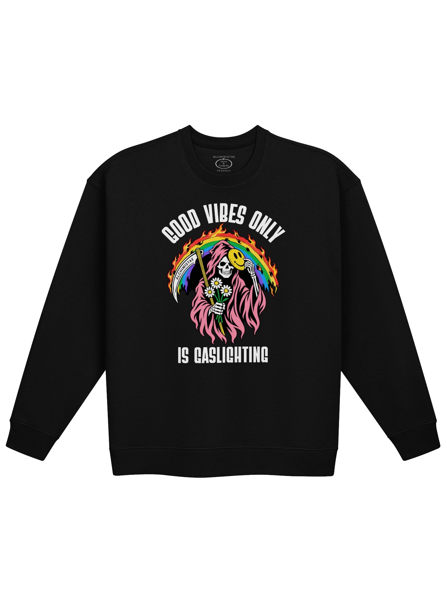 Sweat unisexe noir épais en coton bio – Good Vibes Only Is Gaslighting product image (1)