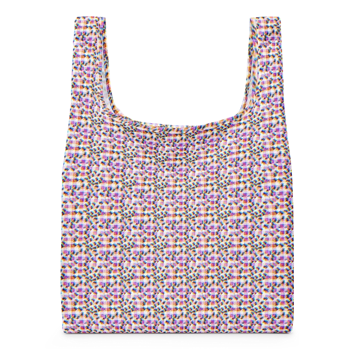 “ant picnic” glitchy pixel ants gingham pattern reusable shopping bag product image (2)