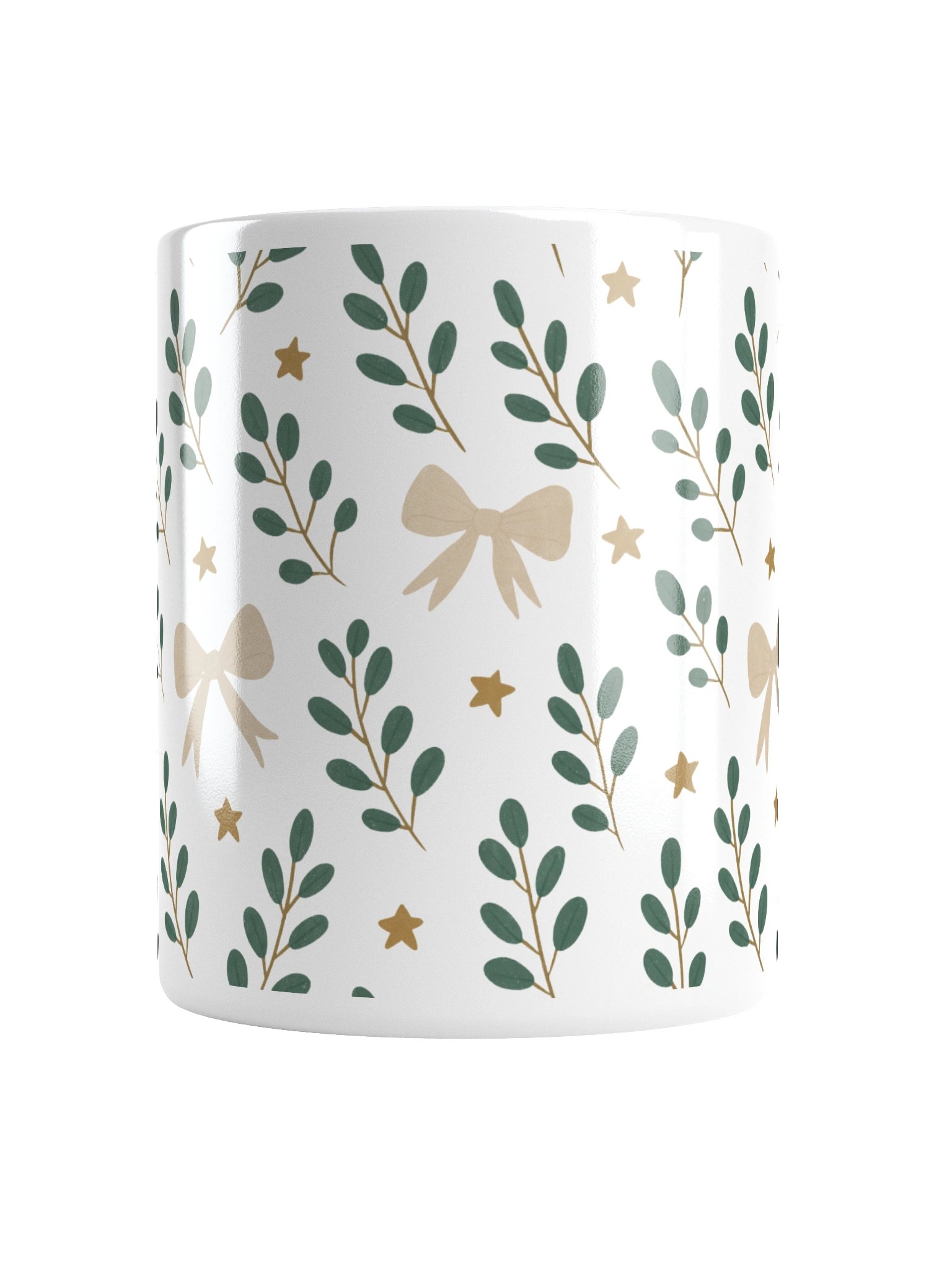 White glossy mug ribbons & stars botanical Christmas. Elegant botanical holiday mug product image (18)