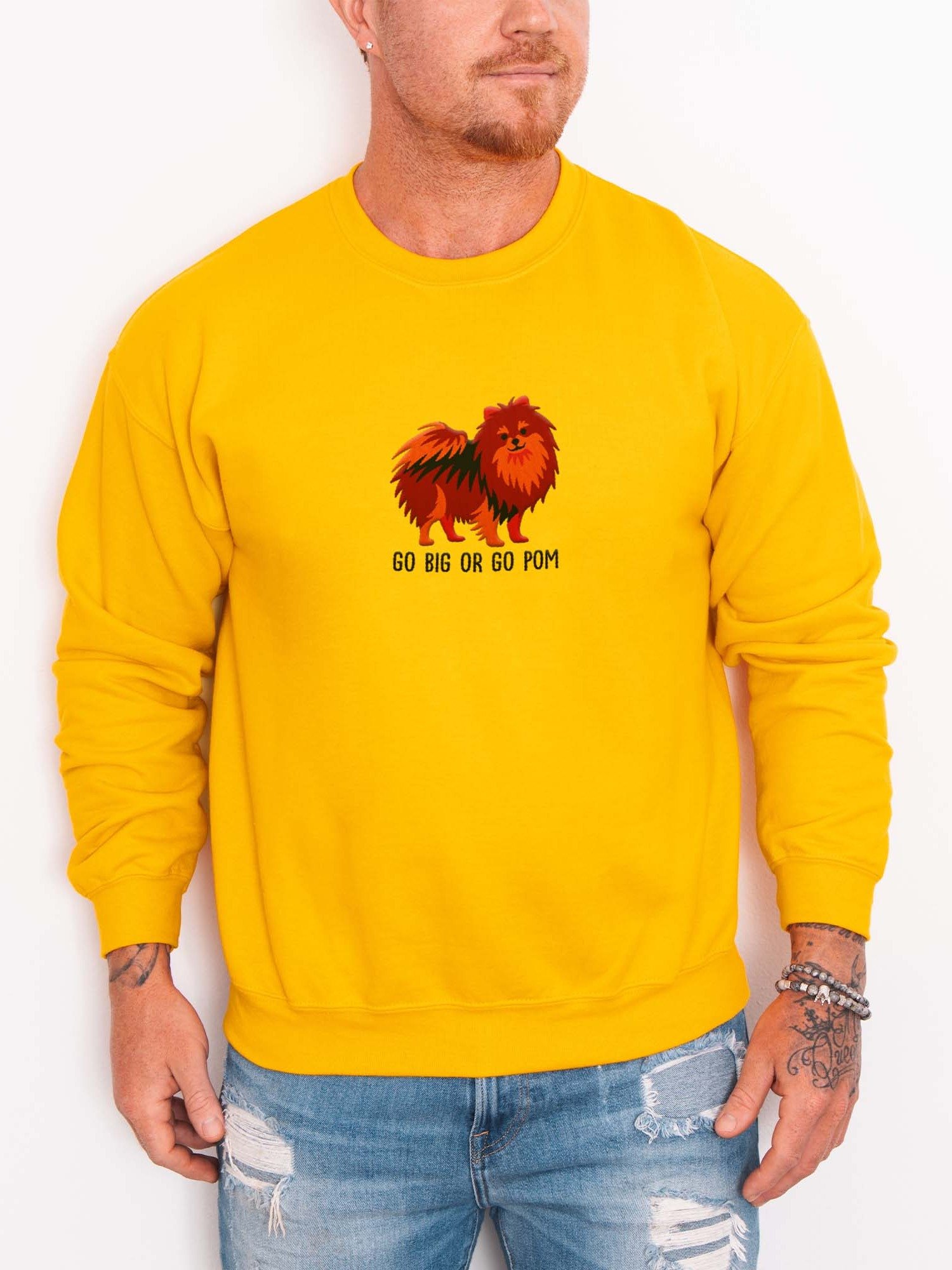 Go Big or Go Pom Sweatshirt (Embroidered) of a Pomeranian(Chocolate & Tan) product image (2)