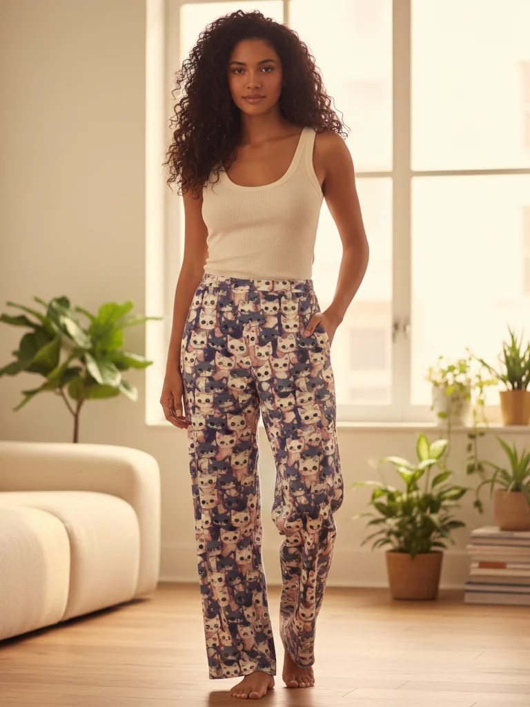 Whiskered Dreams Cozy Wide-Leg Pants product image (1)