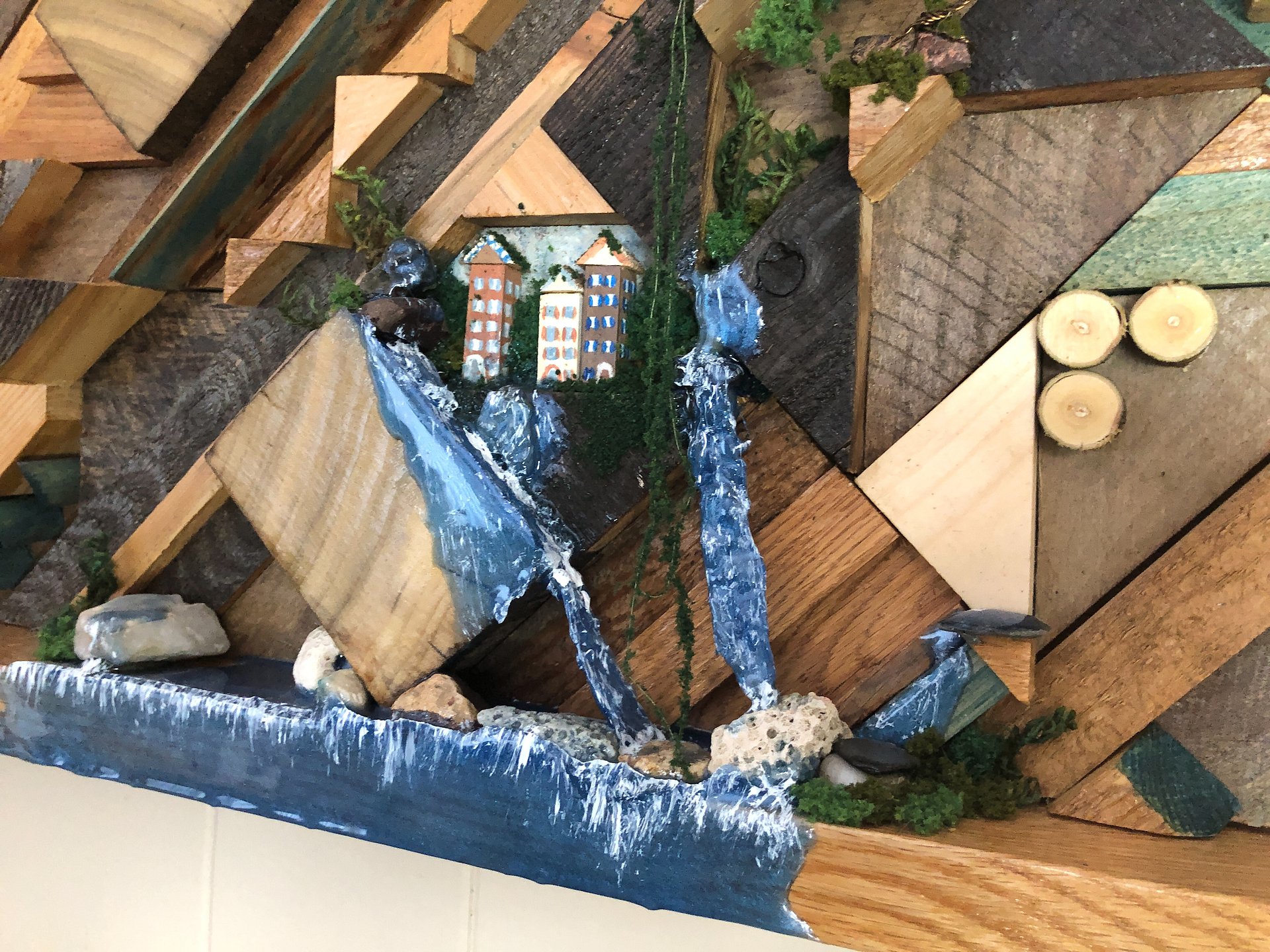 OOAK Wood wall shelf with branch pole and mini landscape diorama product image (9)