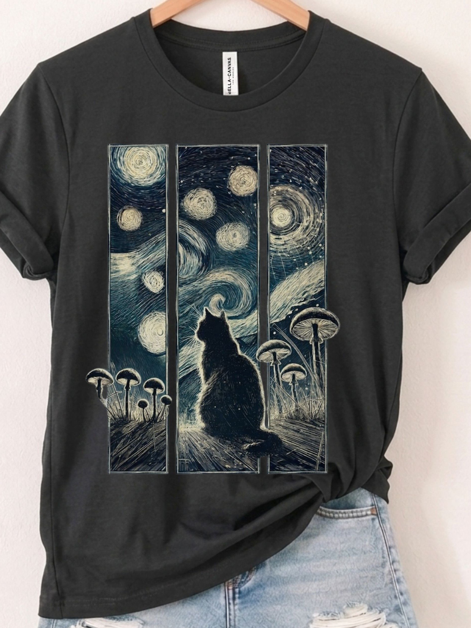 Cat Starry Night Tee, Van Gogh Inspired Cat Shirt product image (1)