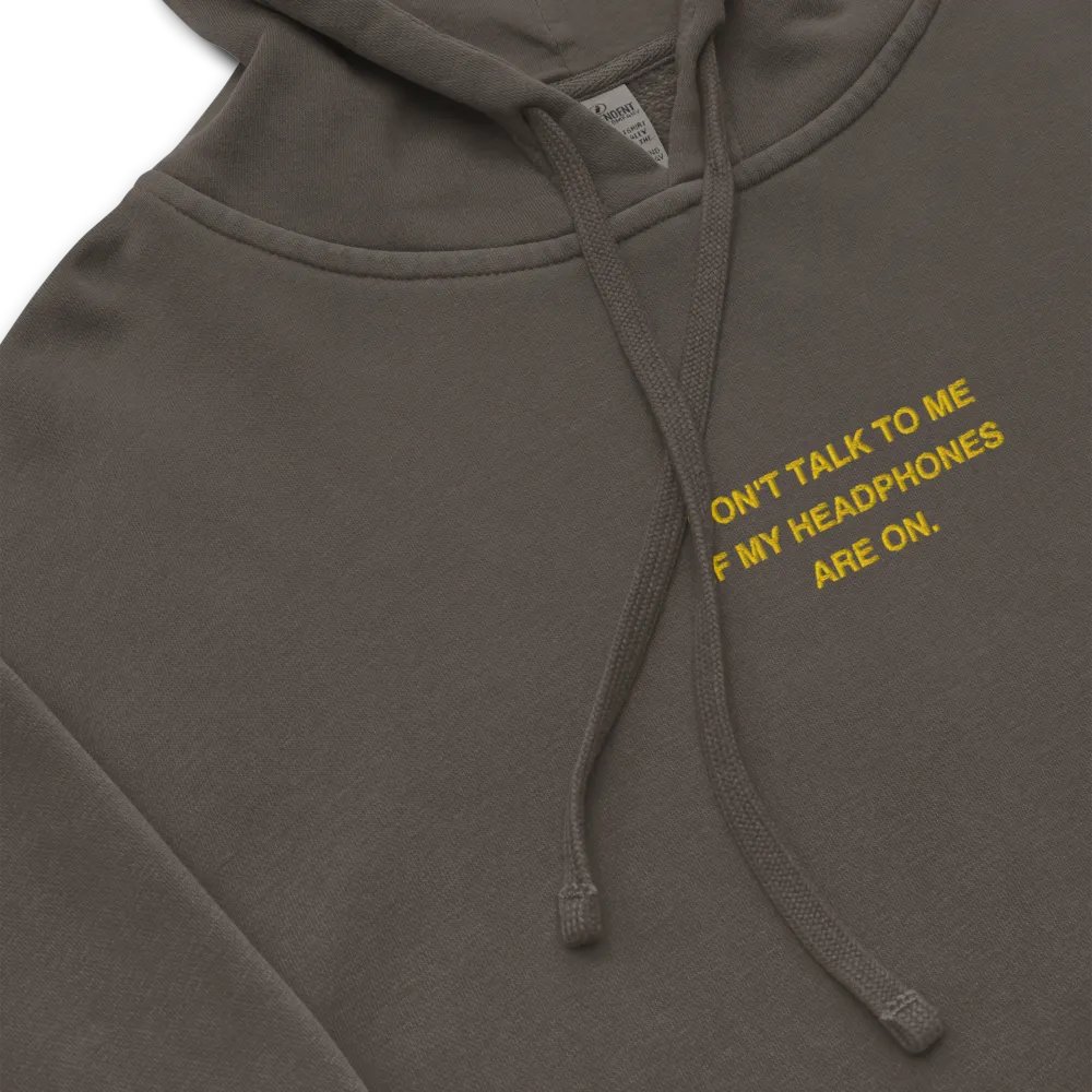 HEADPHONES ON (gold) embroidered pigment hoodie product image (1)