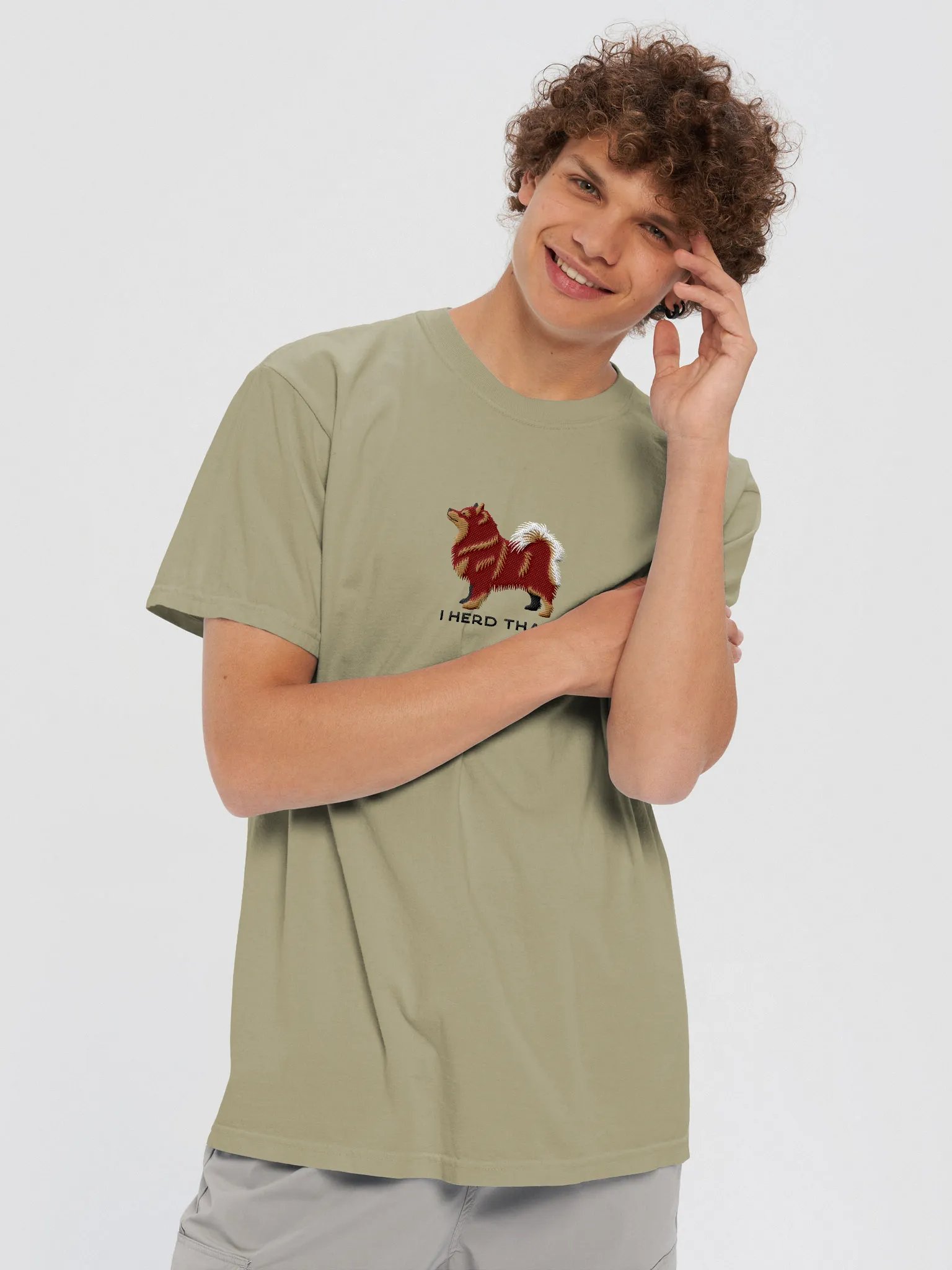 I Herd That T-Shirt(Embroidered) of a Finnish Lapphund(Red & Tan) product image (2)