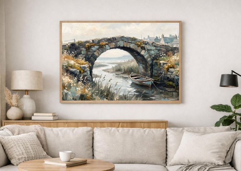Rare Watercolor Coastal Wall Art Bundle of 3 – Path Along Coastal Cliffs, Seabirds on Rocky Coast & Stone Bridge Over Tidal Creek, Fine Detail Nautical Print product image (1)