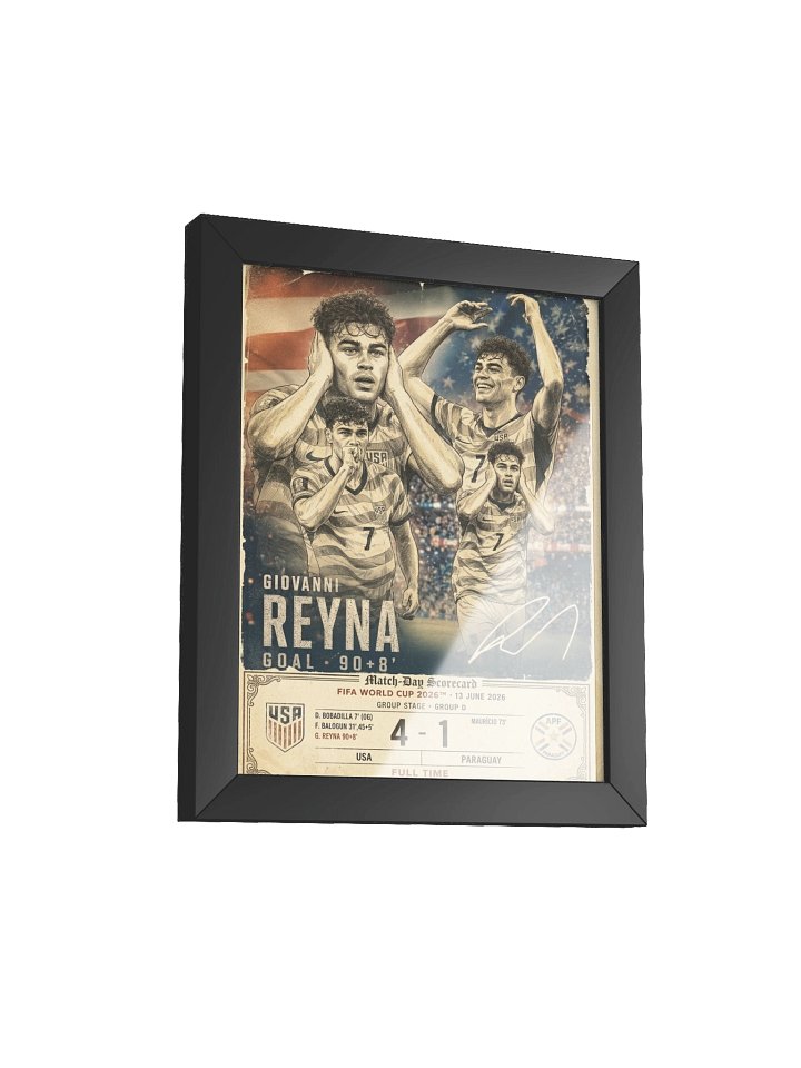 Giovanni Reyna FIFA World Cup 2026 Framed Poster | USA 4-1 Paraguay Match-Day Scorecard | USMNT Soccer Wall Art 12x16 product image (2)