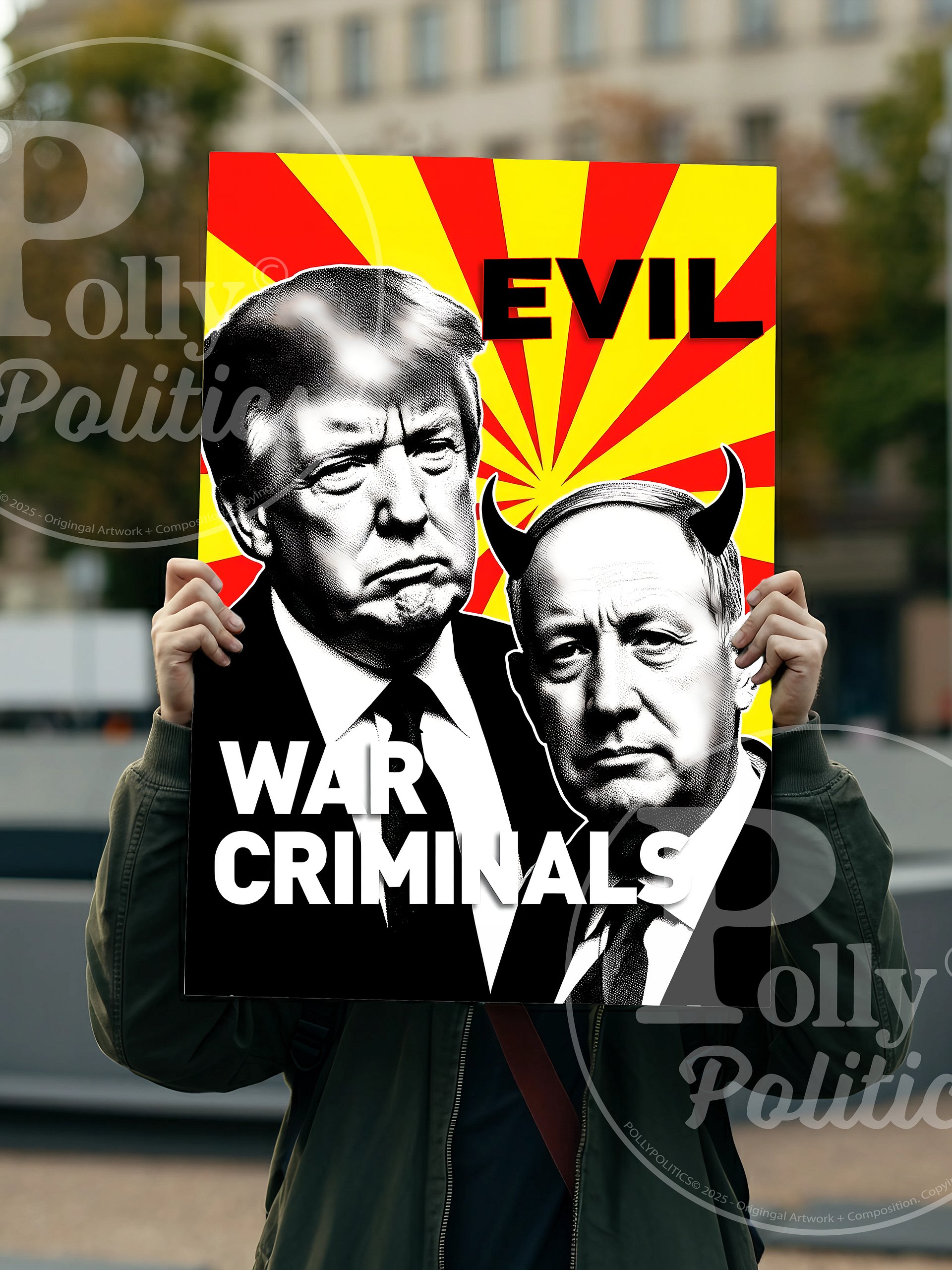Nethanyahu Trump War Protest Sign product image (2)