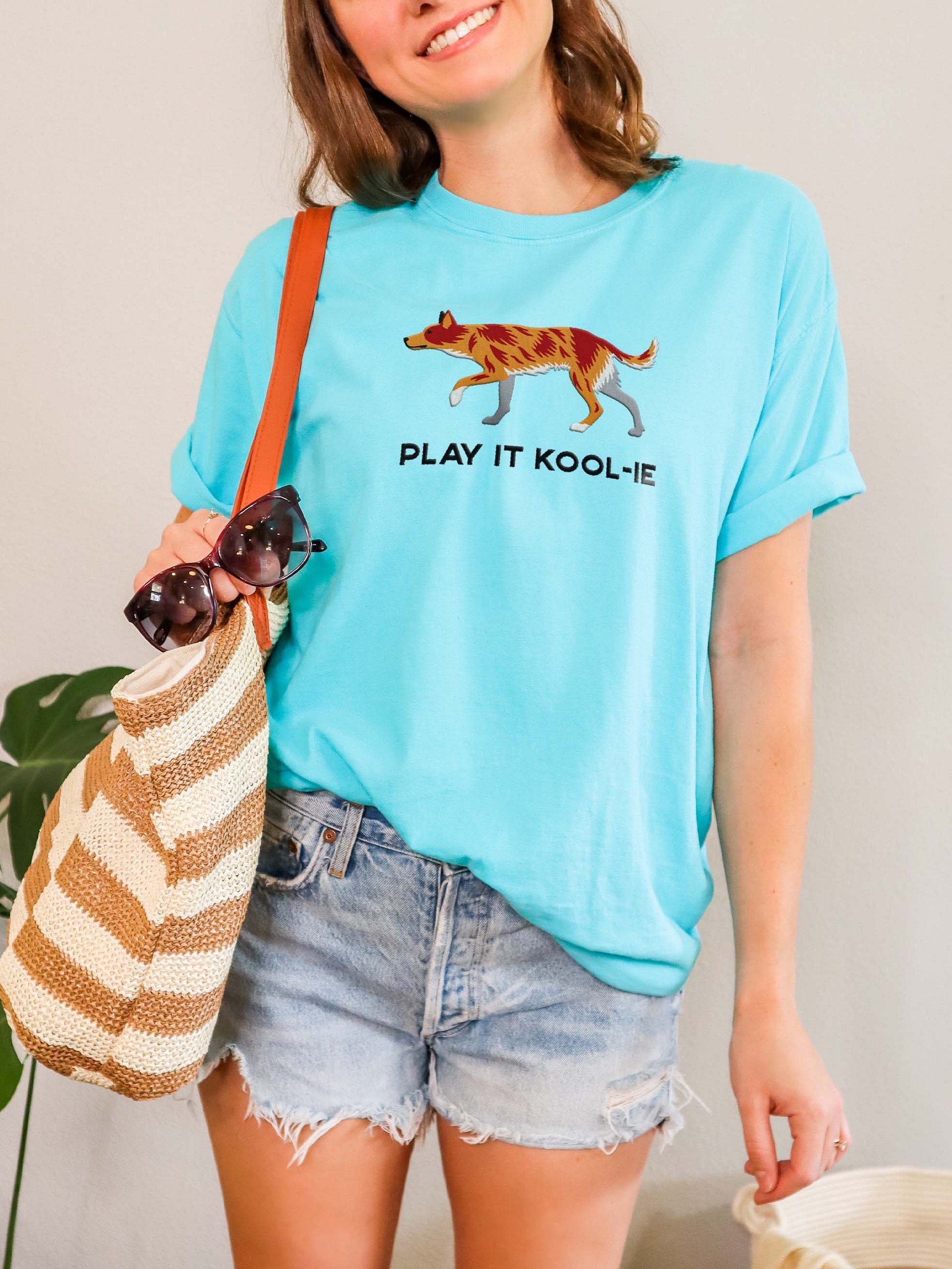 Play It Kool-ie T-Shirt(Embroidered) of an Australian Koolie(Red Merle) product image (2)