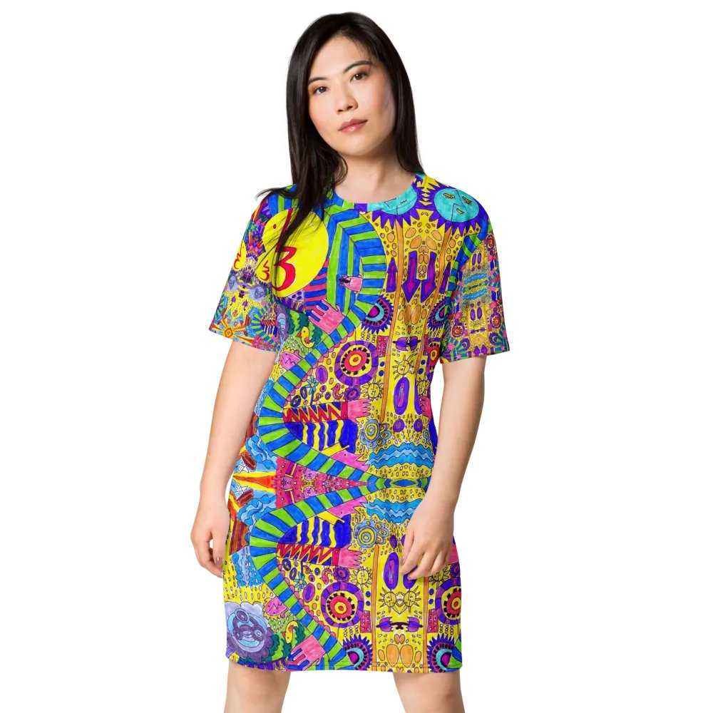 Abstract Colourful Doodle Ladies T Shirt Dress product image (1)