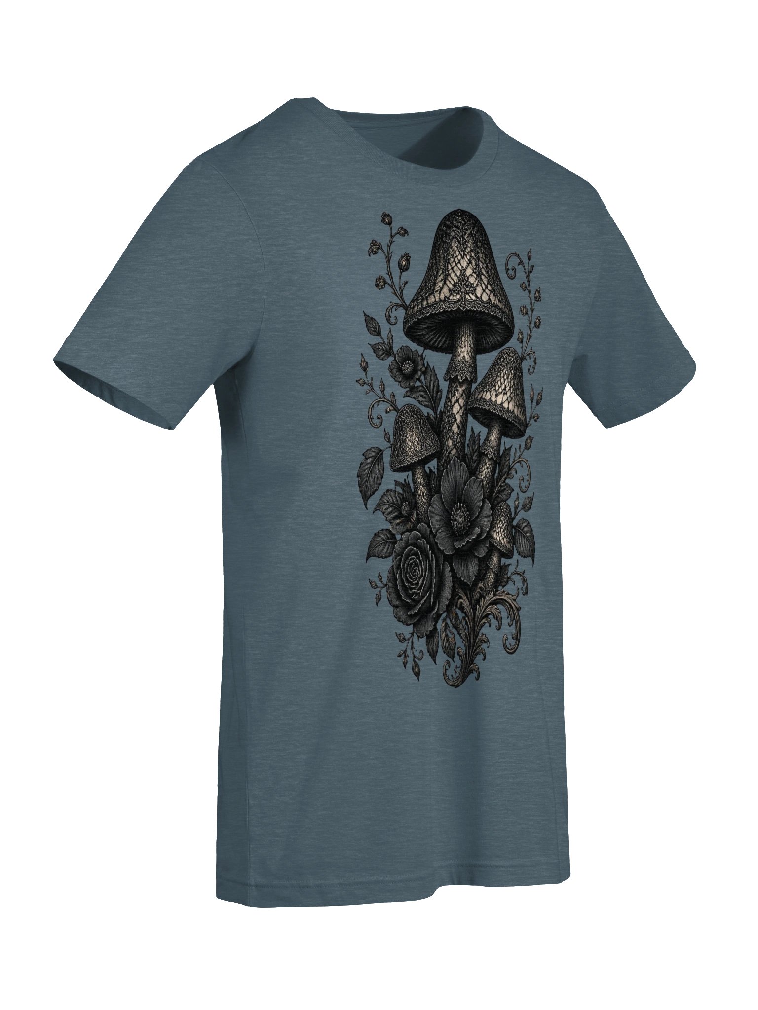 Mystic Mushroom Floral Tee, Gothic Botanical Nature Graphic product image (8)