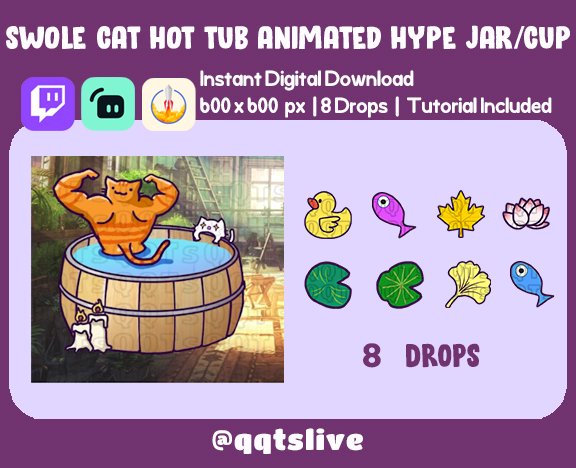 ANIMATED SWOLE CAT Hot Tub Hype Jar - Stream Tip Cup / Jar - 2 Layers - 8 Bit Options - Set Up Tutorial Included product image (1)