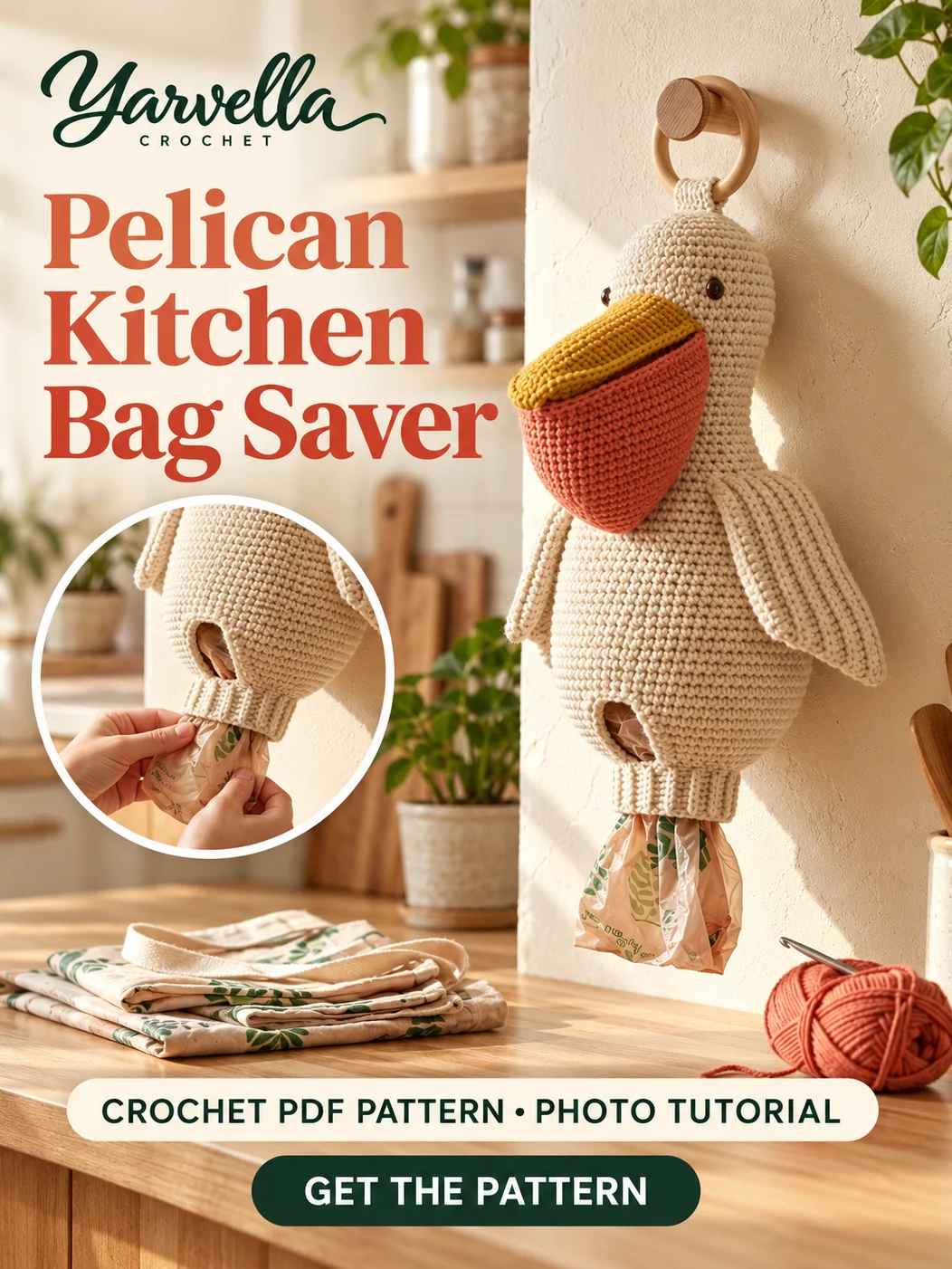 Pelican Grocery Bag Holder & Dispenser Crochet Pattern PDF – Kitchen Organizer product image (2)