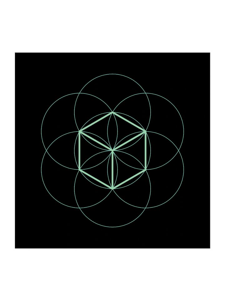 Cube (Hexahedron) Square Sticker – Green with Flower of Life on Black product image (1)
