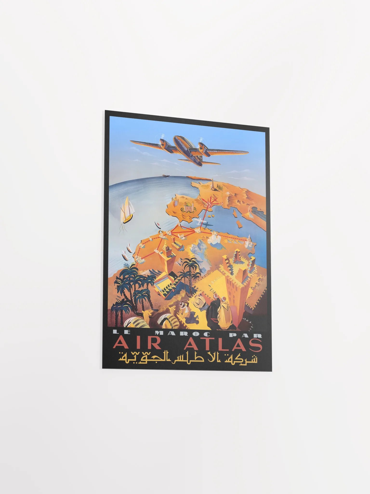 Morocco, Air Atlas, 1951 (Very Rare poster, Enhanced) — retro travel poster, vintage travel print product image (9)