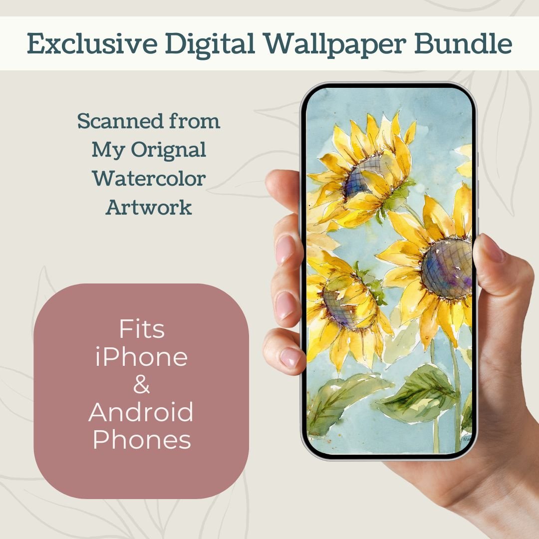 Sunflowers Watercolor Digital Wallpaper Bundle product image (4)