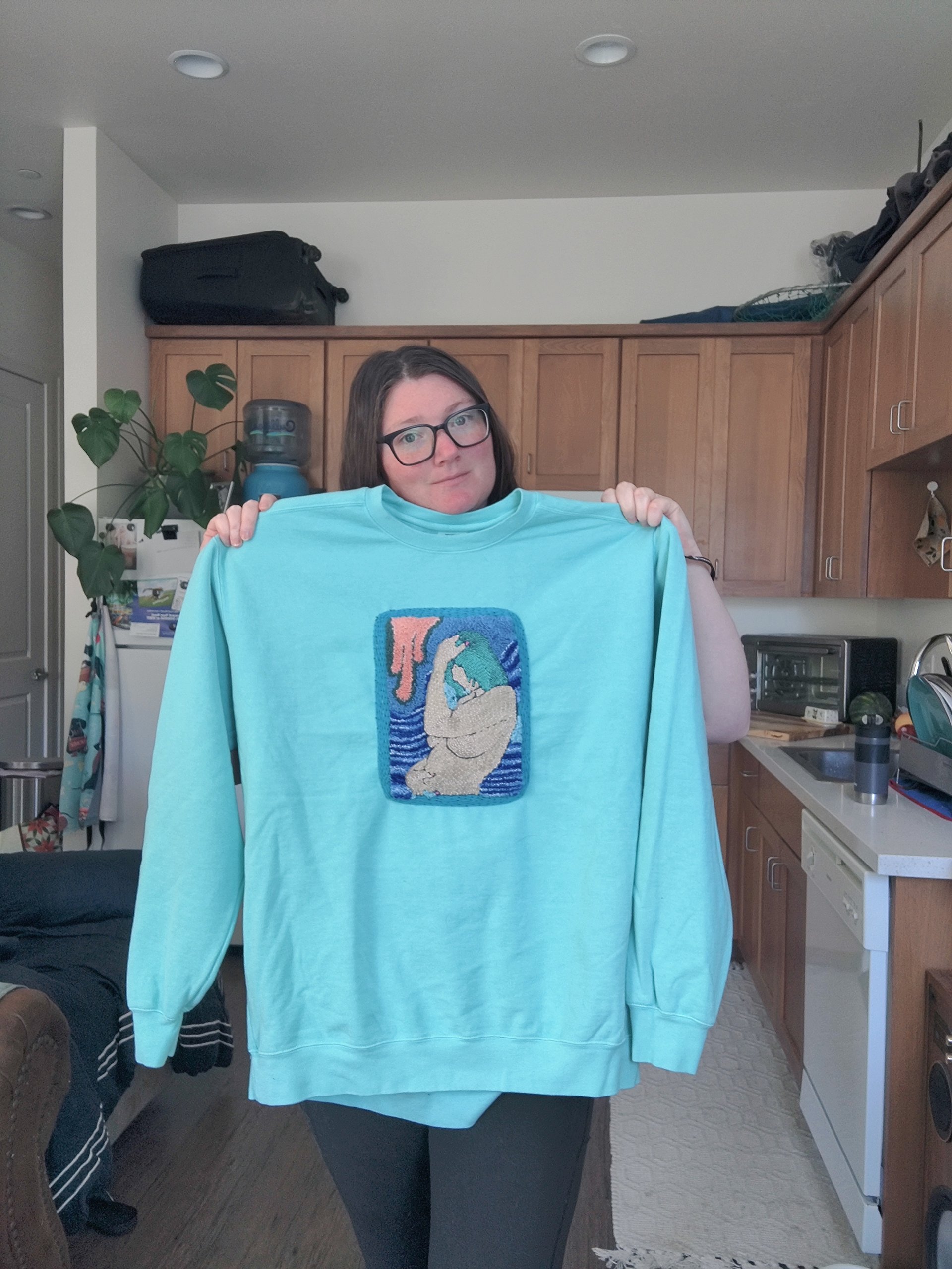 Turquoise Haired Beauty Hand Embroidered Crewneck Sweatshirt product image (3)