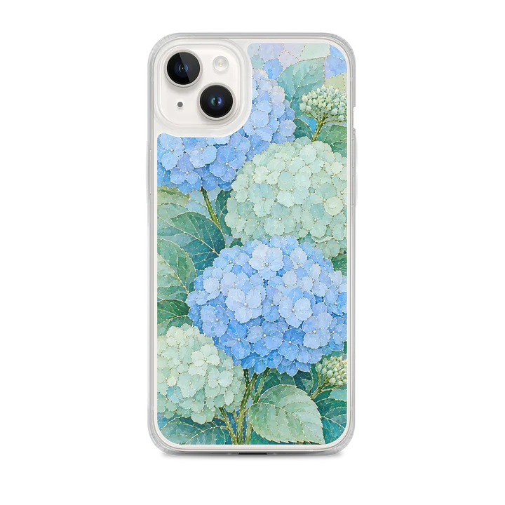 Baby Blue And Mint Green Hydrangea Mosaic Premium Soft Silicone iPhone Case - MagSafe Compatible product image (1)
