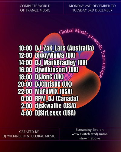This Monday I'm streaming on @twitch in the Global Music Trancescape Raid Train.

My slot is 8pm GMT.

Twitch.tv/djchrisdc

#...