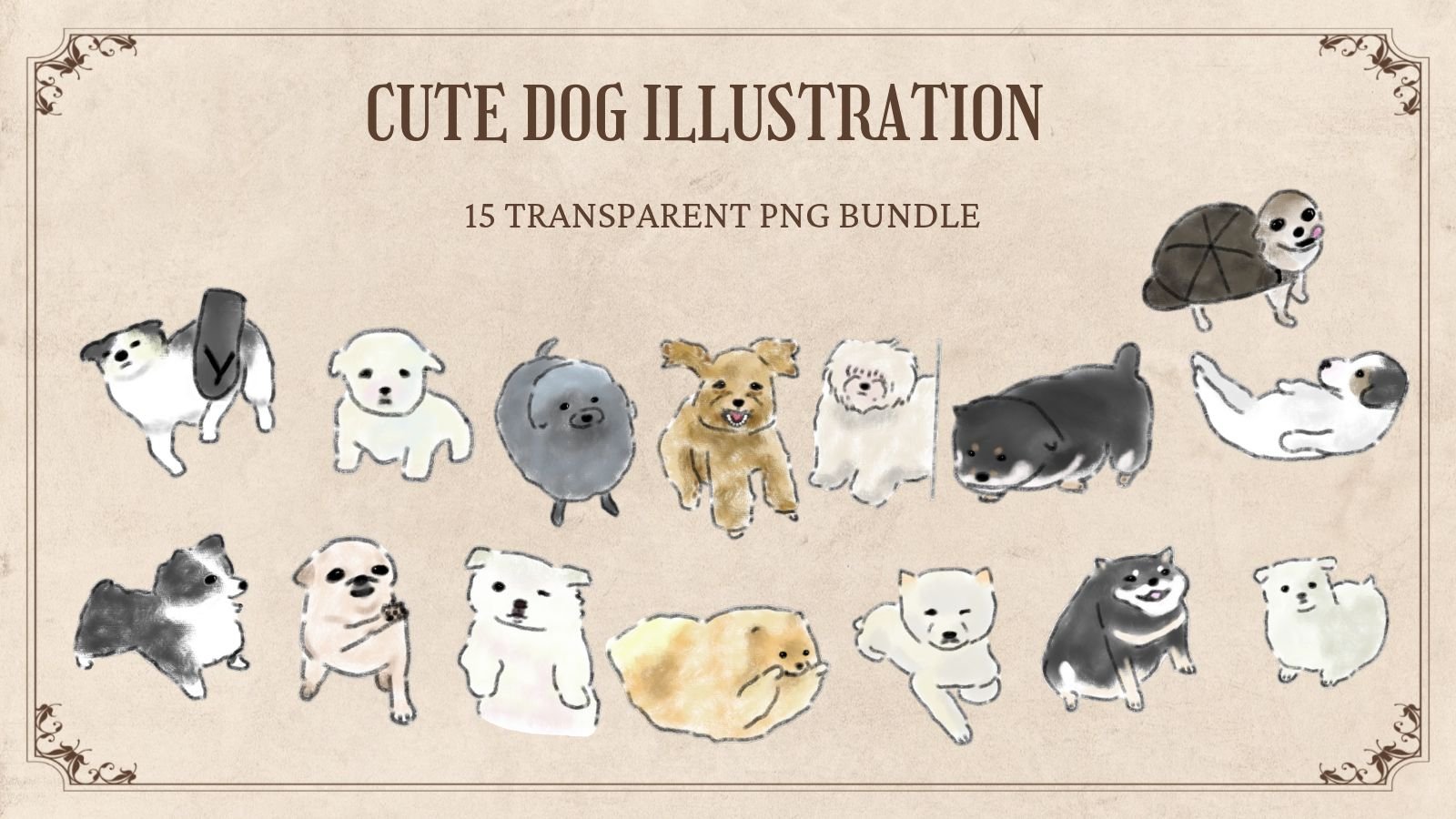 15 Cute Hand-Drawn Dog PNG Clipart Bundle product image (1)