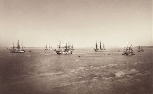 This photograph shows French warships off Cherbourg, during Queen Victoria’s state visit in 1858.⁠
⁠
It’s a rare photo from t...