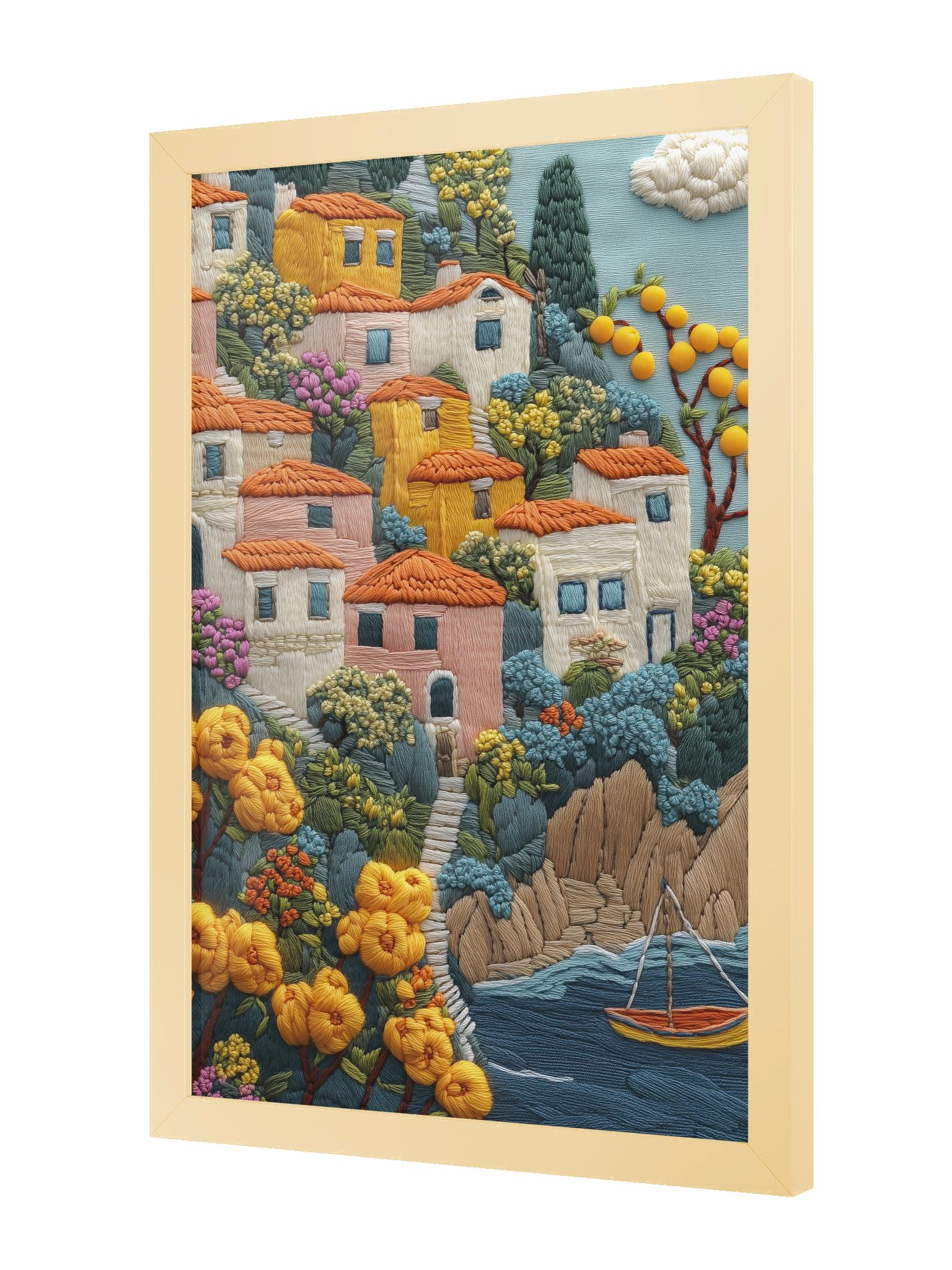 A Lemon Morning on the Amalfi Coast | Embroidery-Style Wall Art — Framed Print product image (10)