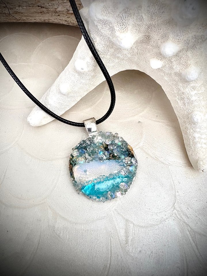 MFD-00223 | Mixed Metal Horizon Sea Glass Pendant Necklace | Handmade Bead & Sea Glass Art | Coastal Charm Jewelry by Monique Faella Designs™ product image (1)