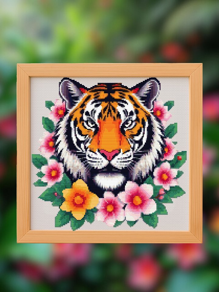 Floral Tiger Cross Stitch Pattern product image (1)