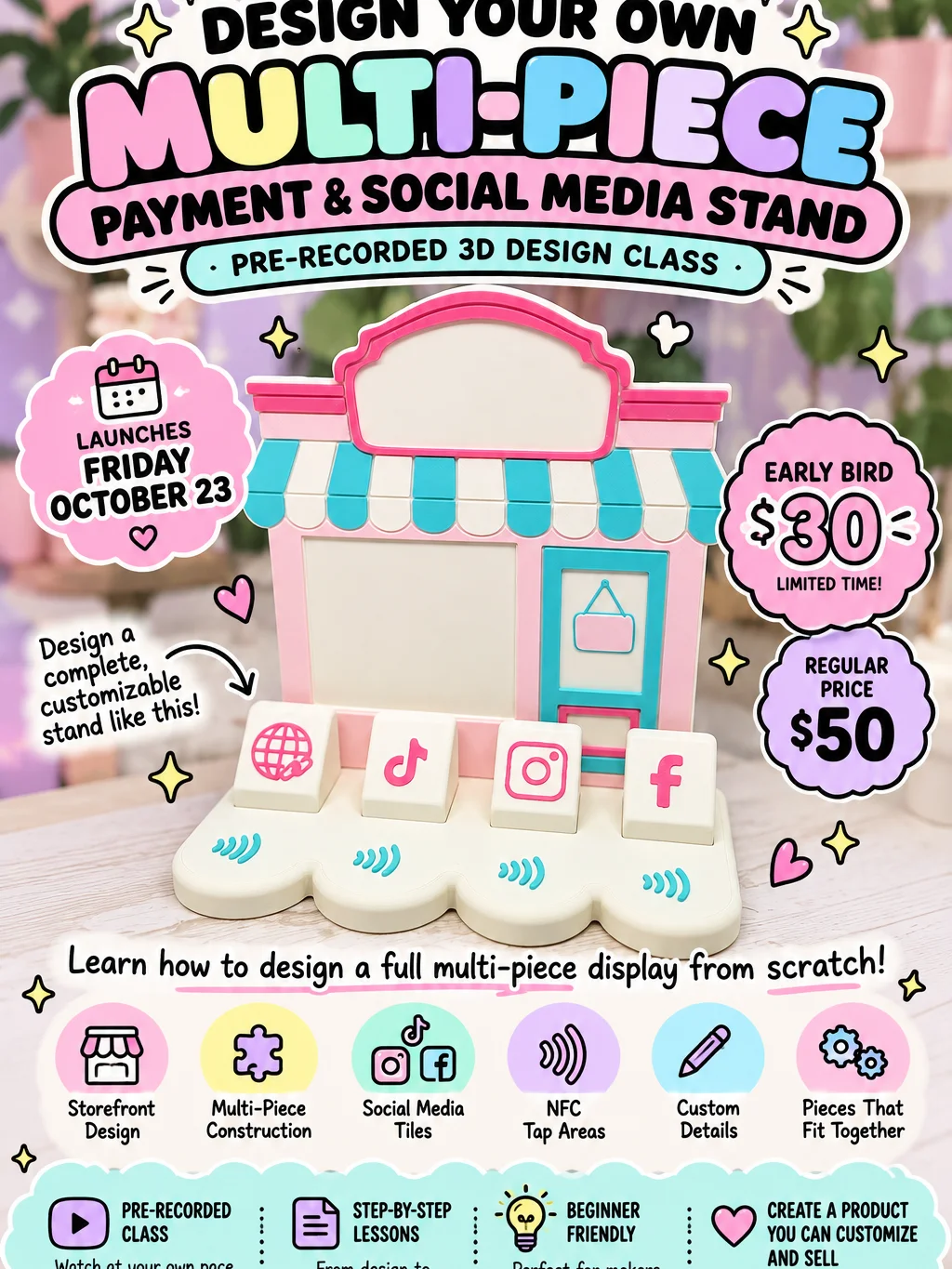 Multi-Piece Payment & Social Media Stand – Pre-Recorded 3D Design Class product image (1)