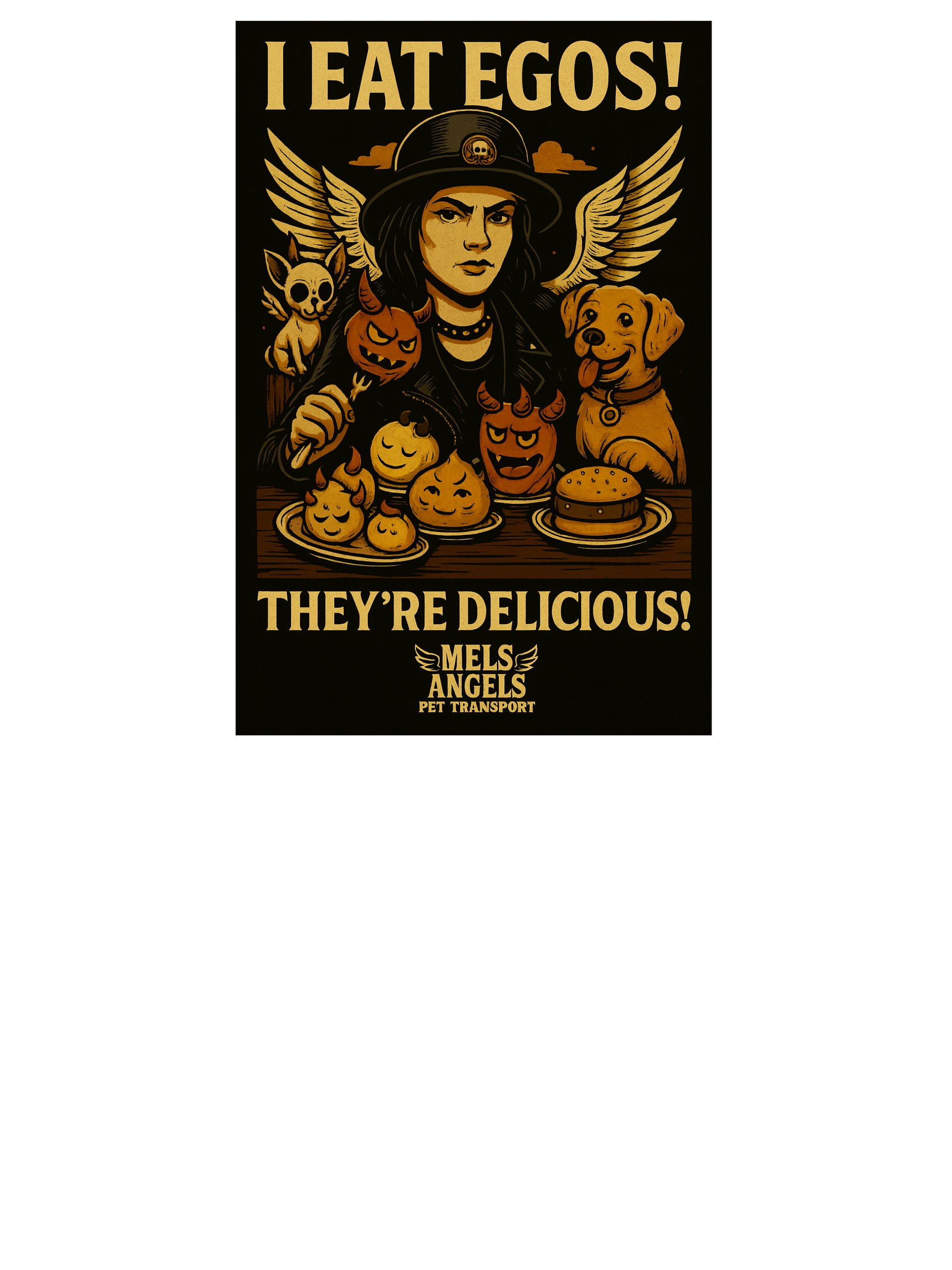 Mel’s Angels "I Eat Egos – They’re Delicious" Vintage Graphic Tee | Punk Rock Dog Lovers Shirt product image (3)