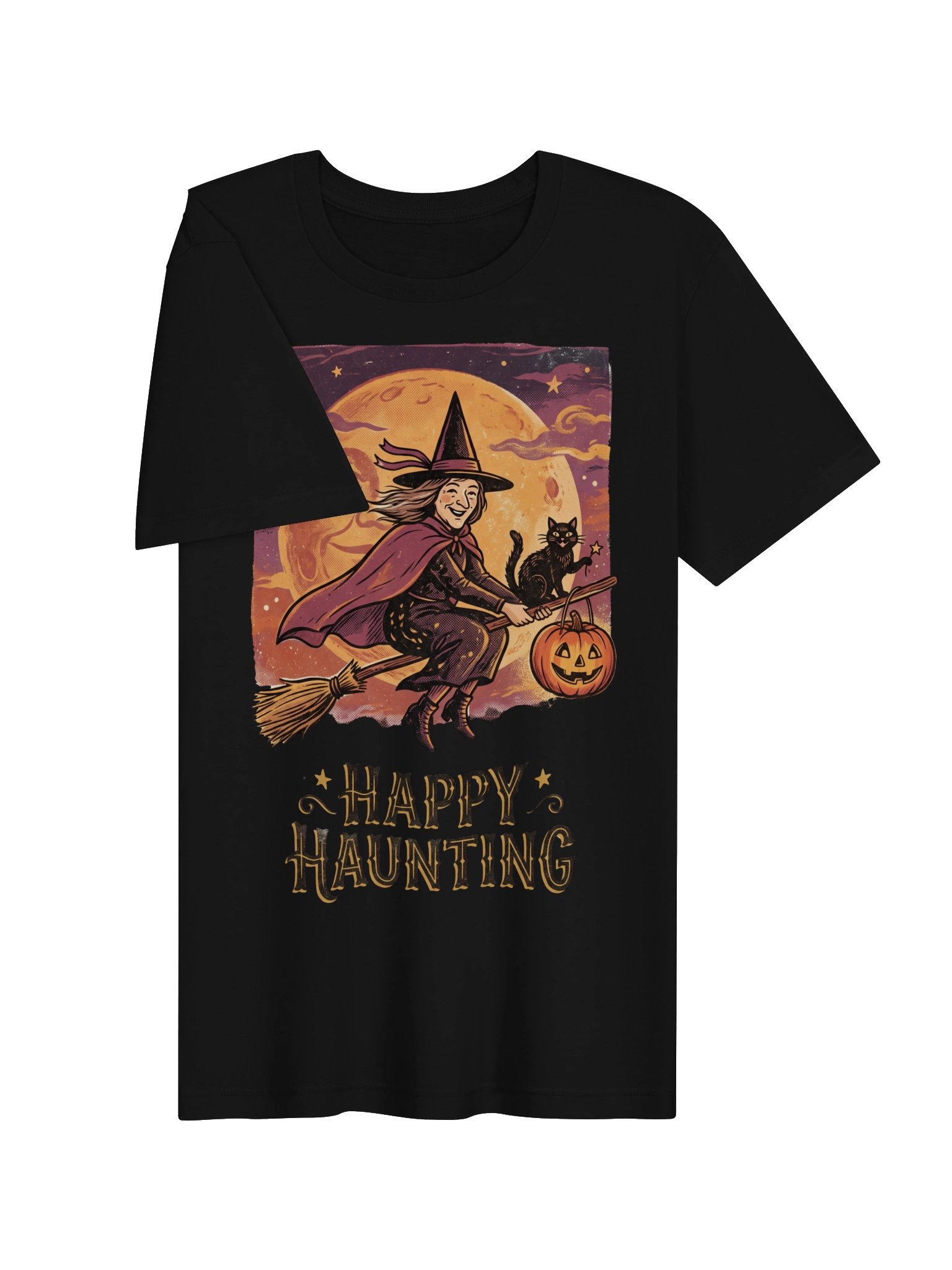 Vintage Halloween Witch T-Shirt, Retro Happy Haunting Black Cat Tee product image (9)