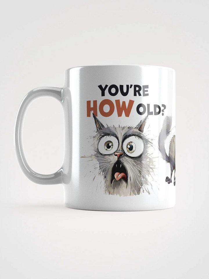 Cat Chat: "You're HOW old?" White glossy mug product image (2)