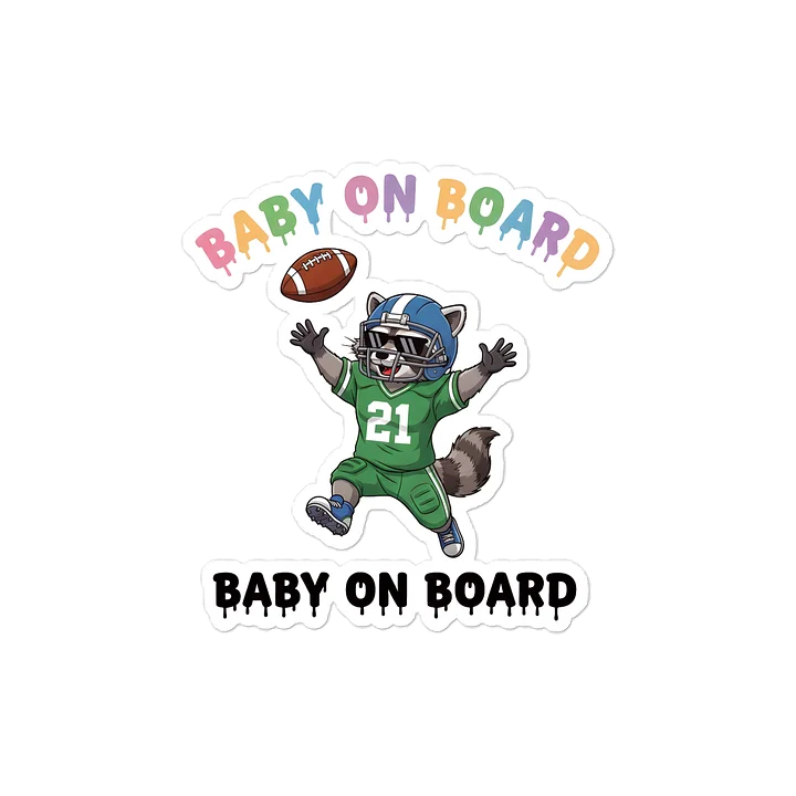 Funny Raccoon Football Baby on Board Sticker - 5x5 Weatherproof Vinyl Car Decal - Cute Sporty Raccoon Tailgate Decor - Premium Outdoor Grade Safety Sign for SUVs & Jeeps product image (1)