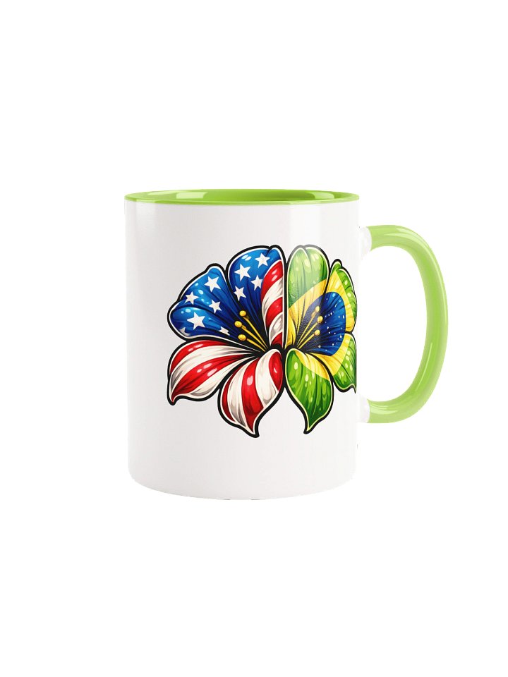 USA Brazil Flower Mug, Patriotic Floral Coffee Cup, American & Brazilian Flag Design Gift, 11oz Ceramic Mug product image (1)