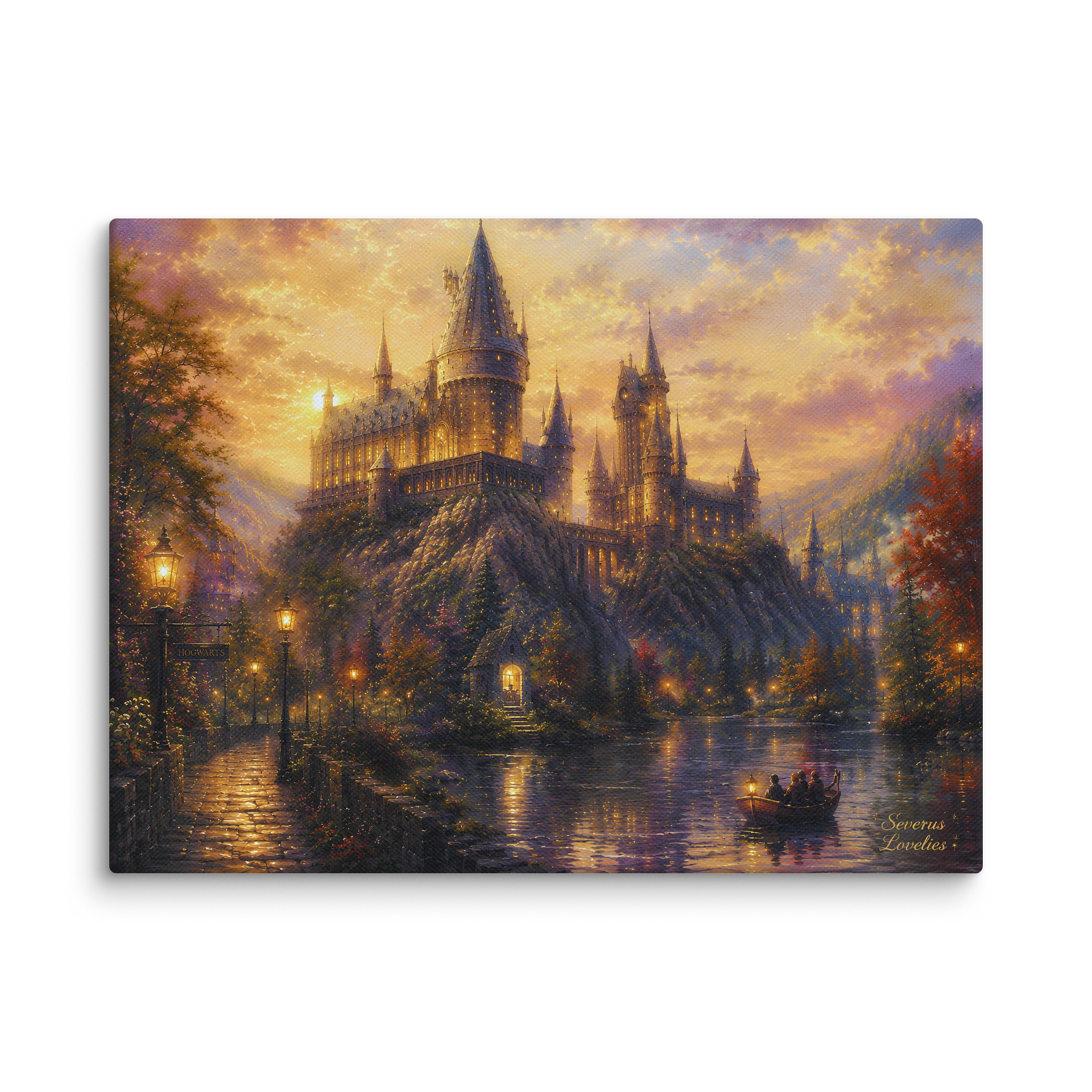 Hogwarts at Golden Twilight a Cozy Castle Evening | 9" × 12" Fine Art Canvas product image (2)