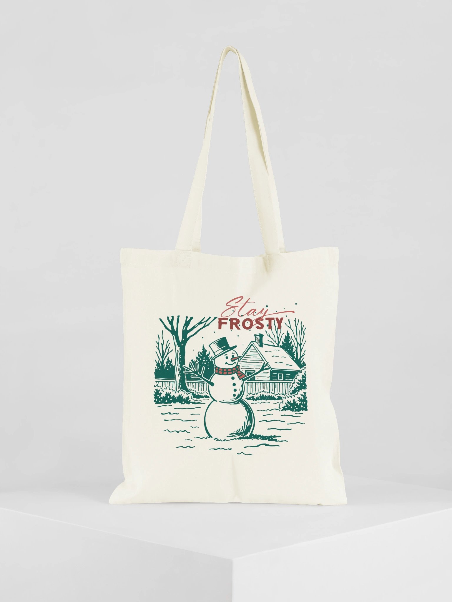 Stay Frosty retro Christmas tote bag with a vintage snowman scene product image (1)