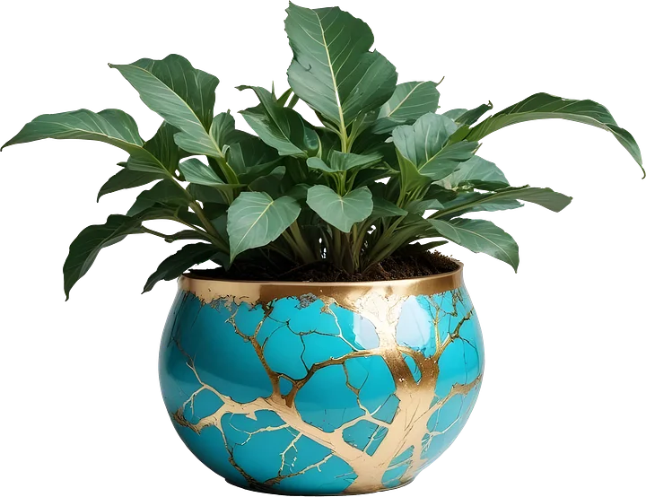 Kintsugi Elegance – Turquoise Planter PNG product image (1)