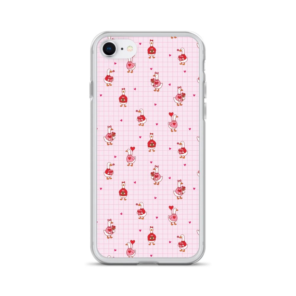 Pink coquette Valentine Goose Clear iPhone® 7/8, 11, 12, 13, 14, 15, 16, 17, X/XS, SE, XR, Mini, Pro, Pro Max, Plus Cases. product image (1)