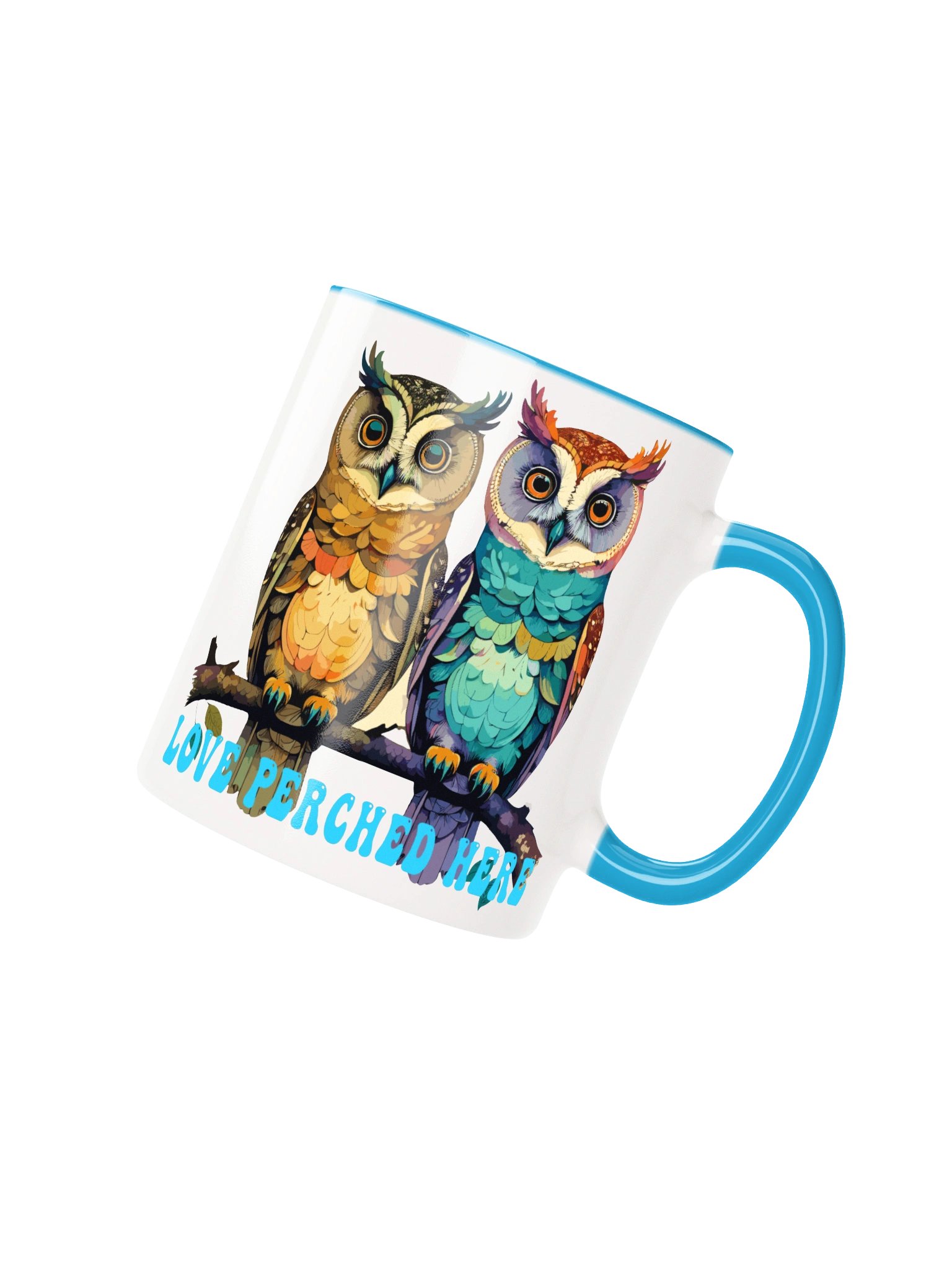 LOVE PERCHED HERE | Colorful Owl Coffee Mug | 11 oz & 15 oz product image (2)