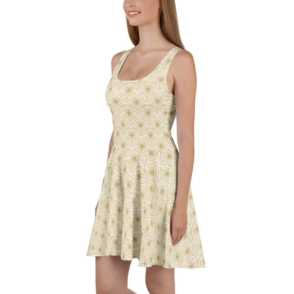 Elegant Beige & Gold Ornamental Skater Dress product image (1)