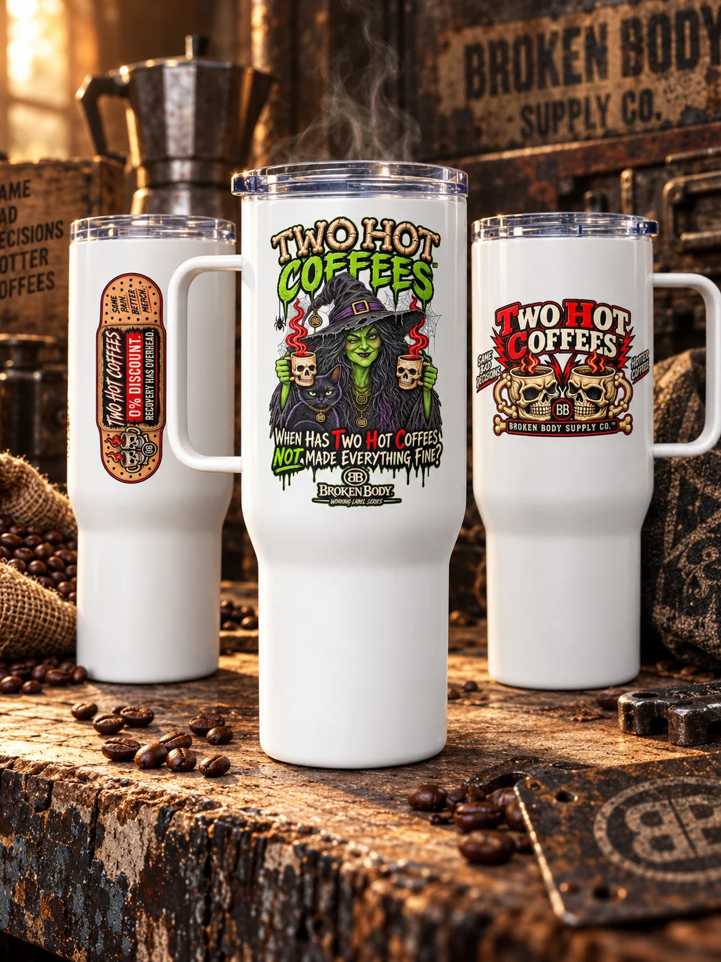 Funny Witch Coffee Travel Mug — When Has Two Hot Coffees Not Made Everything Fine? | Two Hot Coffees™ product image (1)
