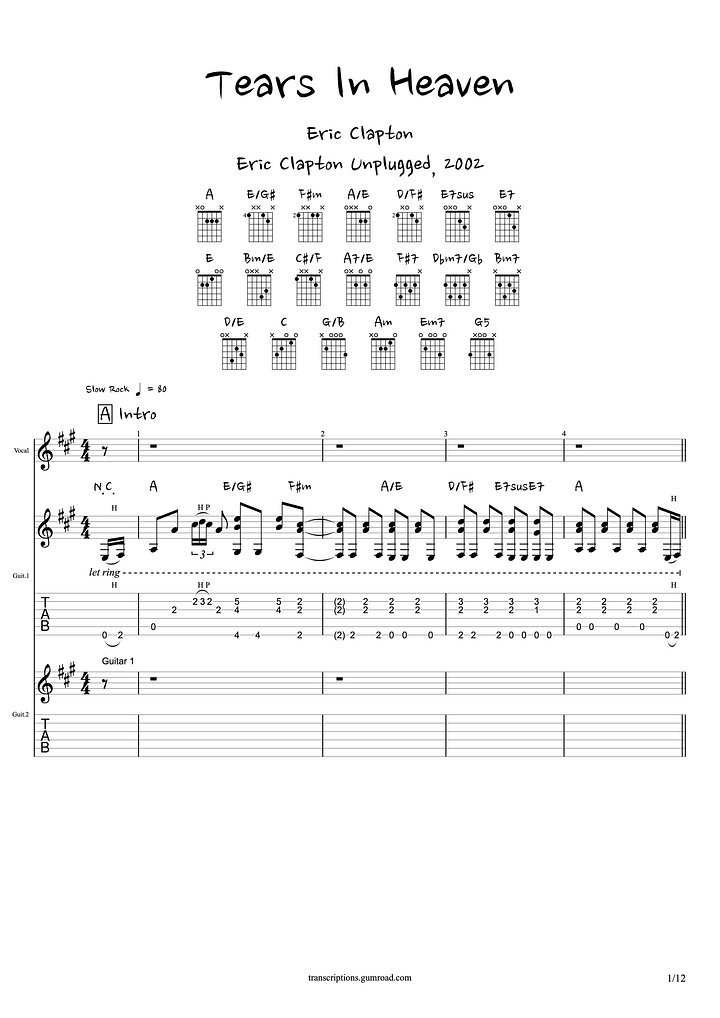 (Transcription GP) Tears In Heaven - Eric Clapton product image (2)