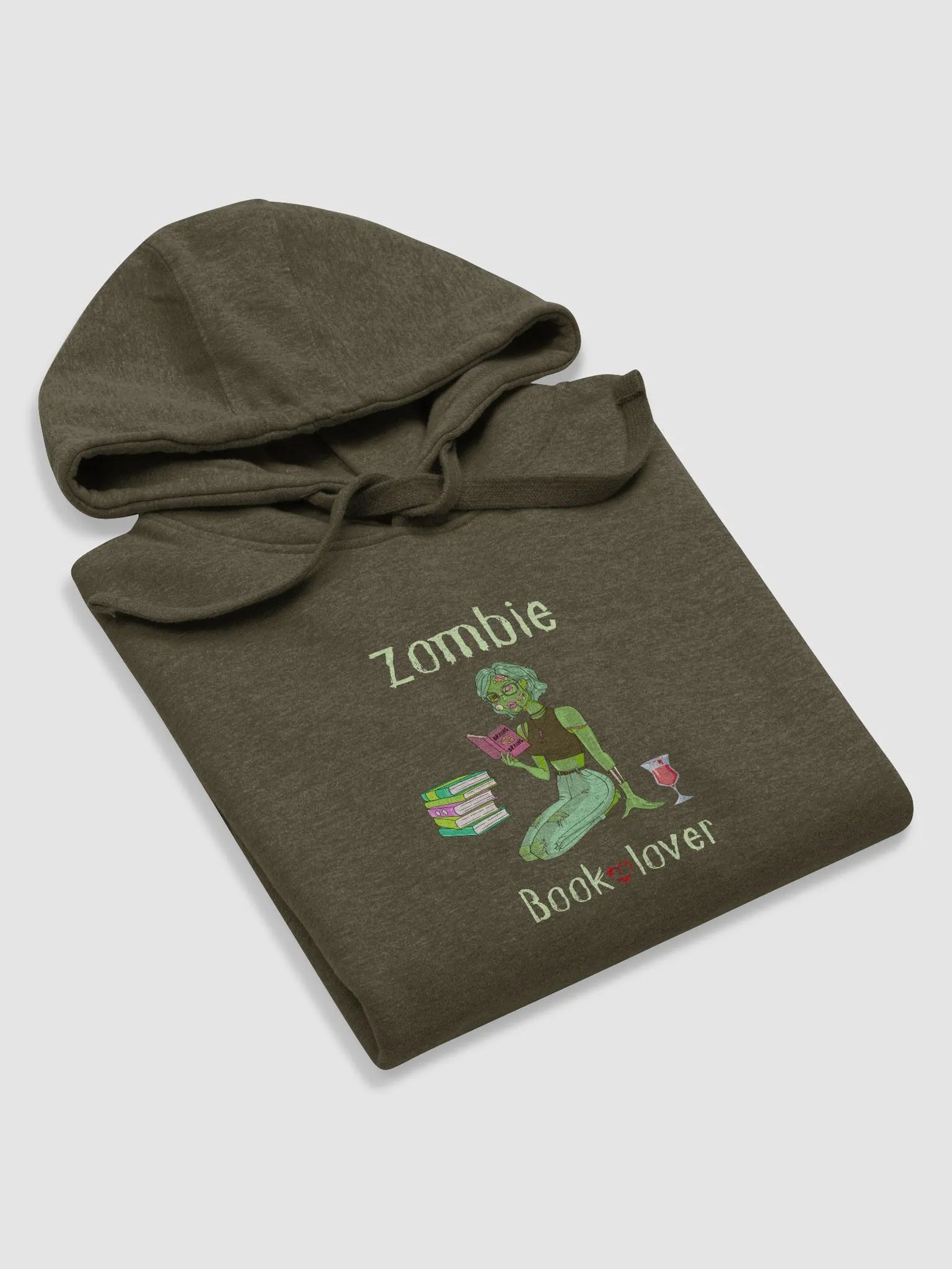 Zombie Book Lover Military Green Unisex Hoodie product image (5)