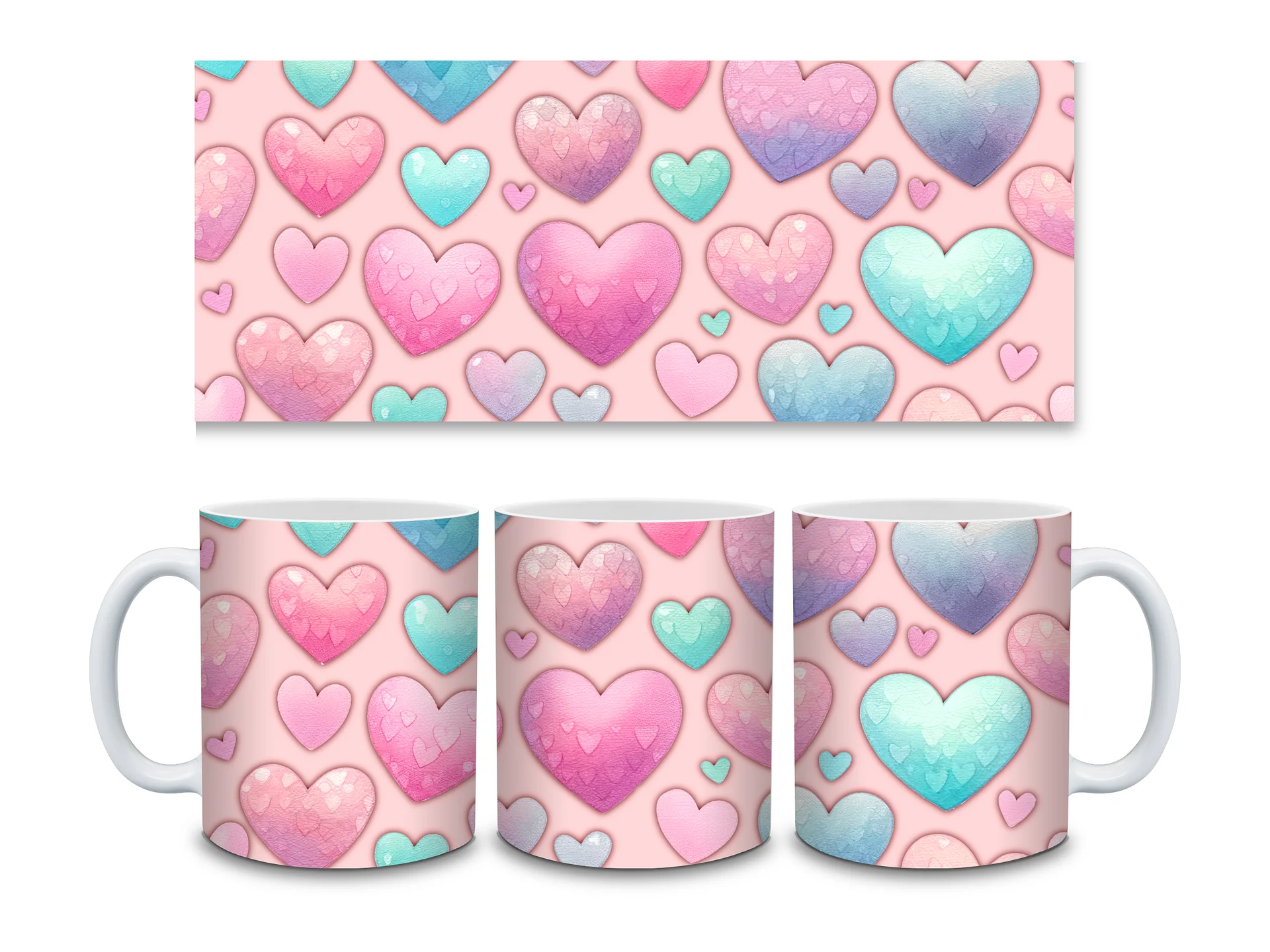 (Pink) Colorful Hearts 11oz Coffee Mug – Cute and Romantic Love-Themed Ceramic Cup – Perfect for Valentine's Day, Anniversaries, or Daily Use product image (3)