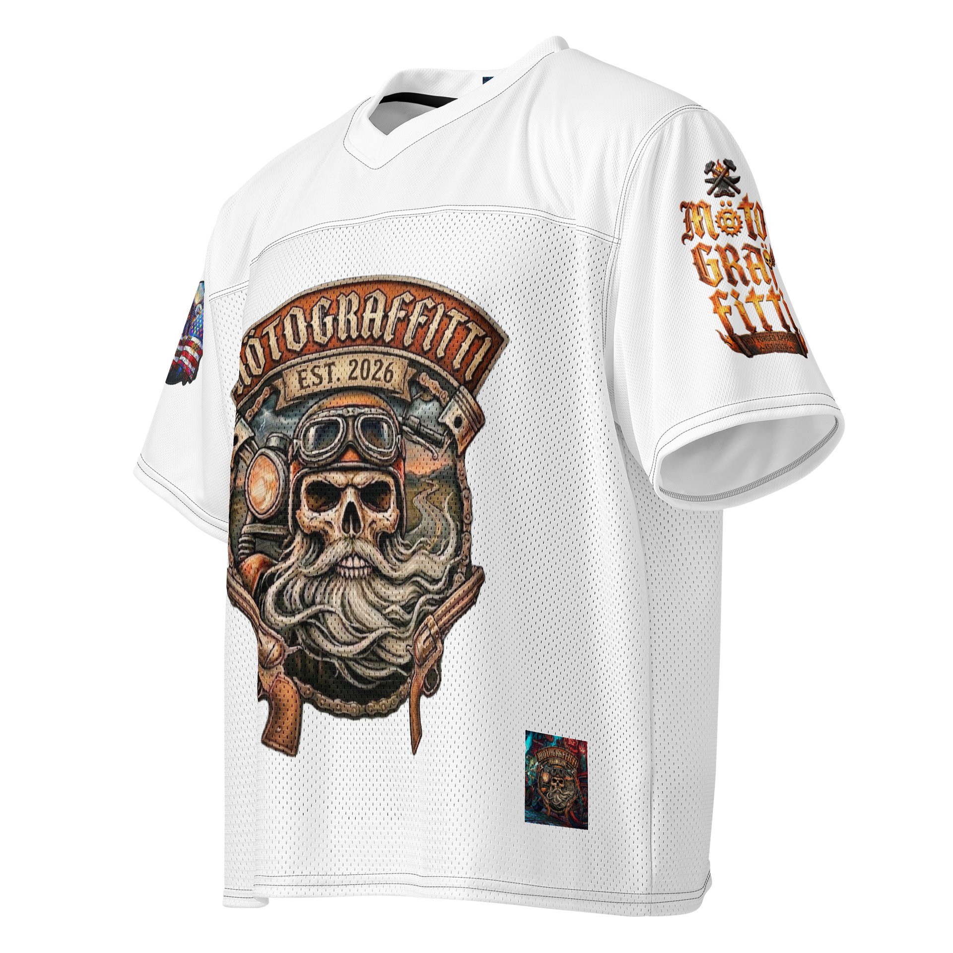 MötoGraffitti MotoMan White Football Jersey product image (3)