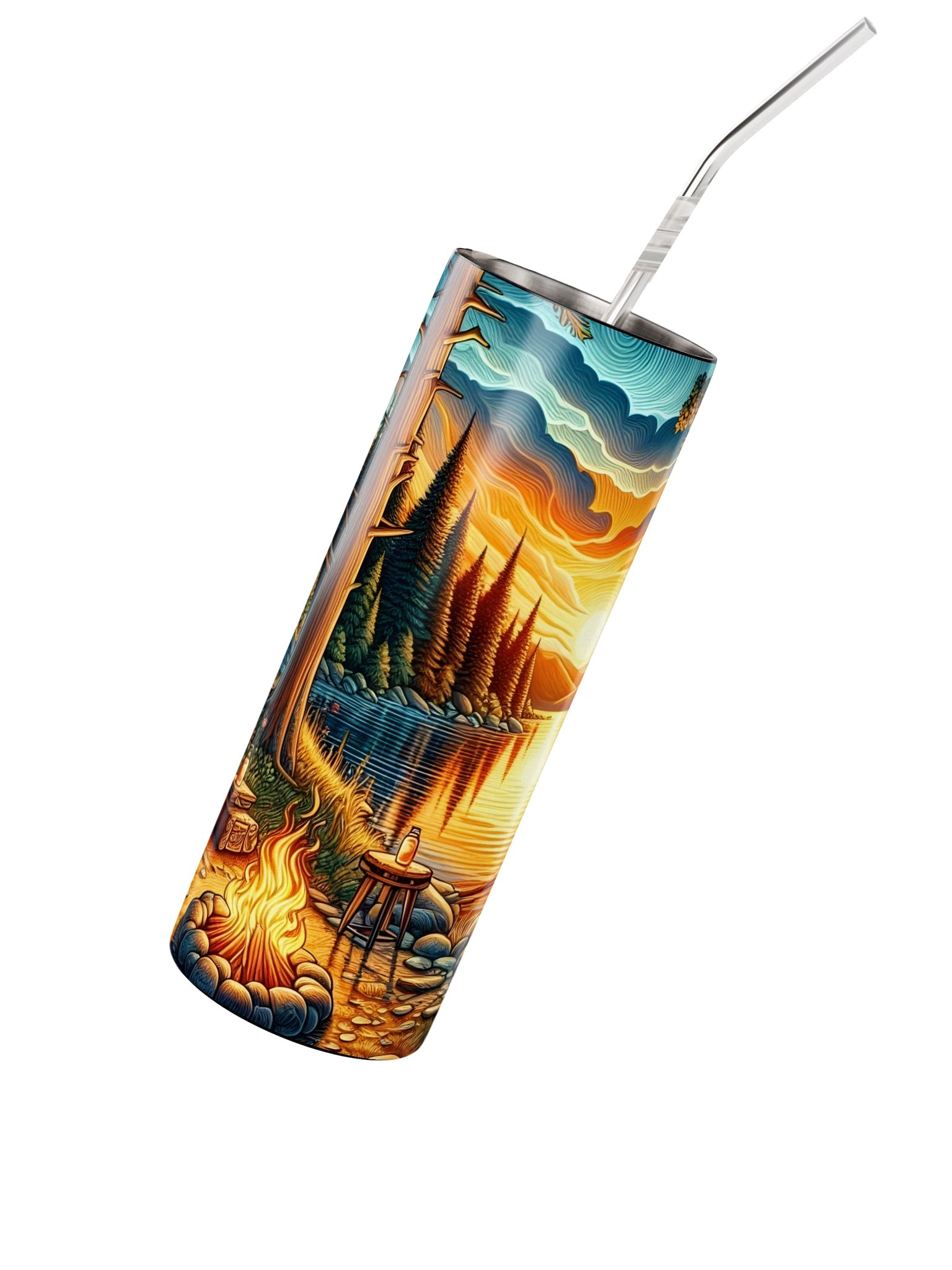 Lakeside Cabin Tumbler | Cozy Campfire & Mountain Sunset Cup product image (2)