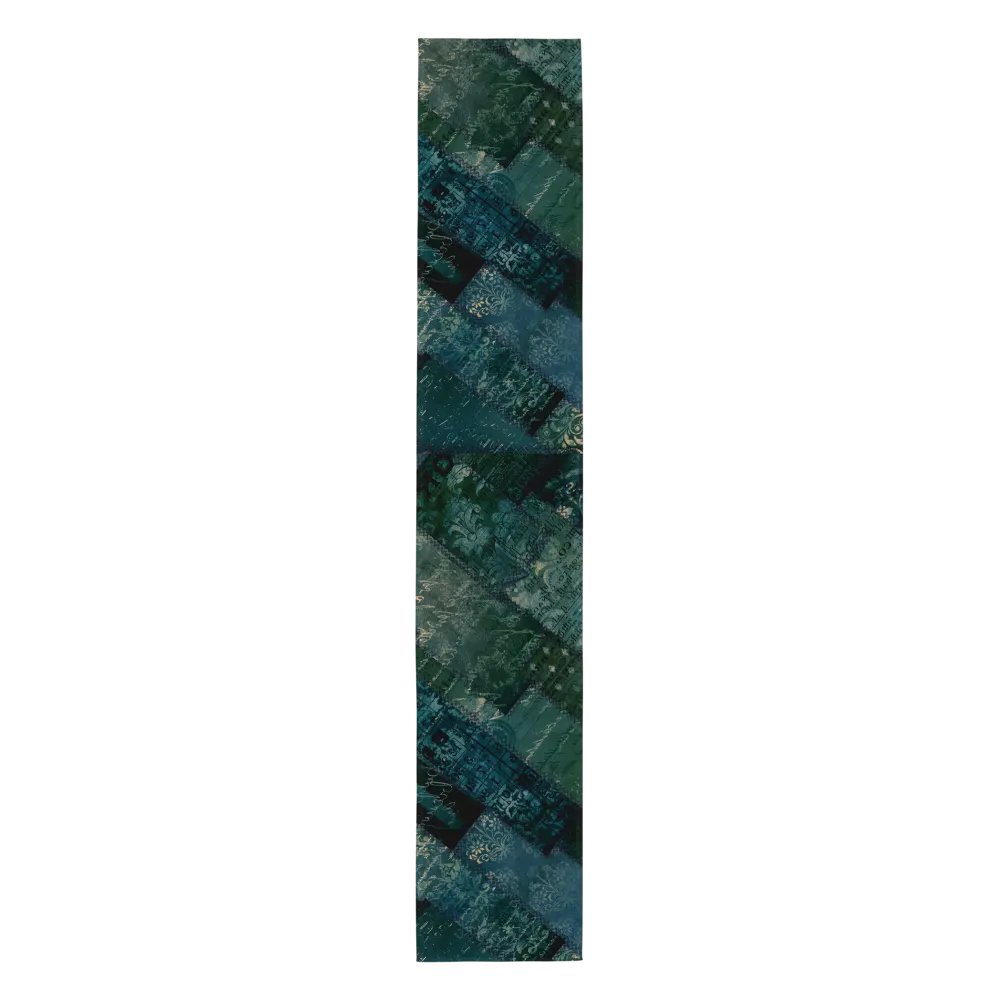 Table Runner Green Blue Vintage Script product image (1)